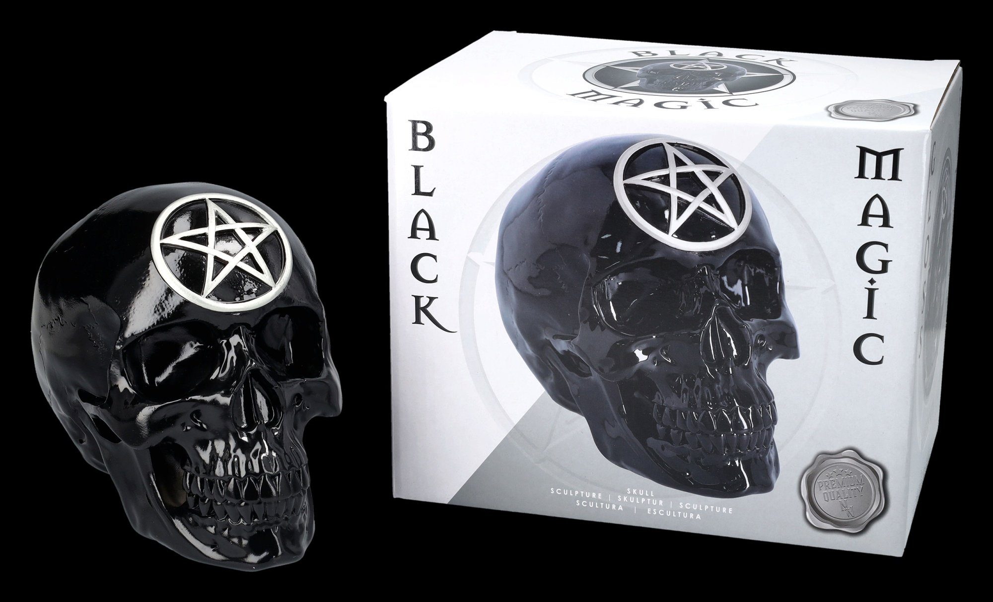 Figuren - Totenschädel Shop mit Now Black - Nemsis Dekofigur Pentagramm Totenkopf GmbH - Deko Magic Gothic