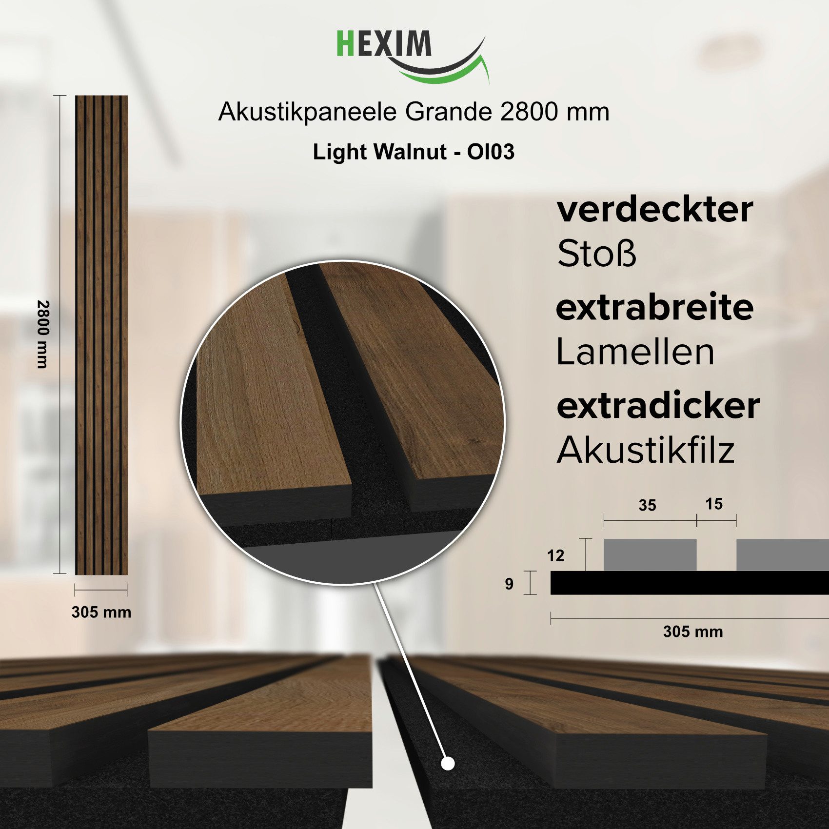 Hexim Wandpaneel, (Akustikpaneele 280x30cm Holzpaneele Grande günstig online kaufen