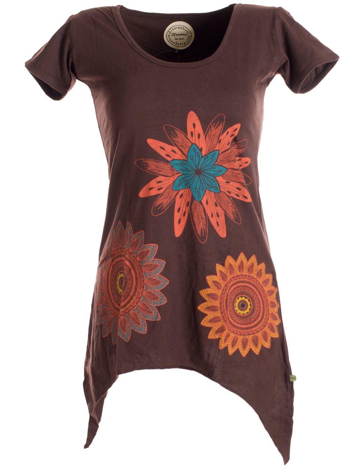 Tunikakleid Asymmetrisches Longshirt m. großen Blumen bedruckt