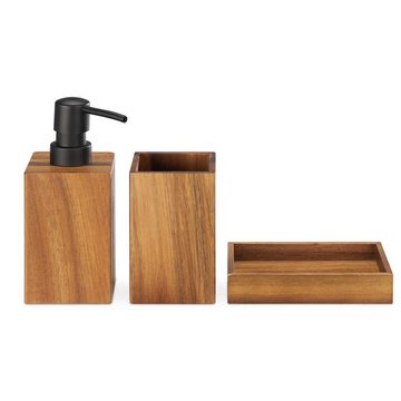 Navaris Badezimmer-Set Badezimmer Set Holz 3-teilig - Badzubehör aus Holz, (1-St)