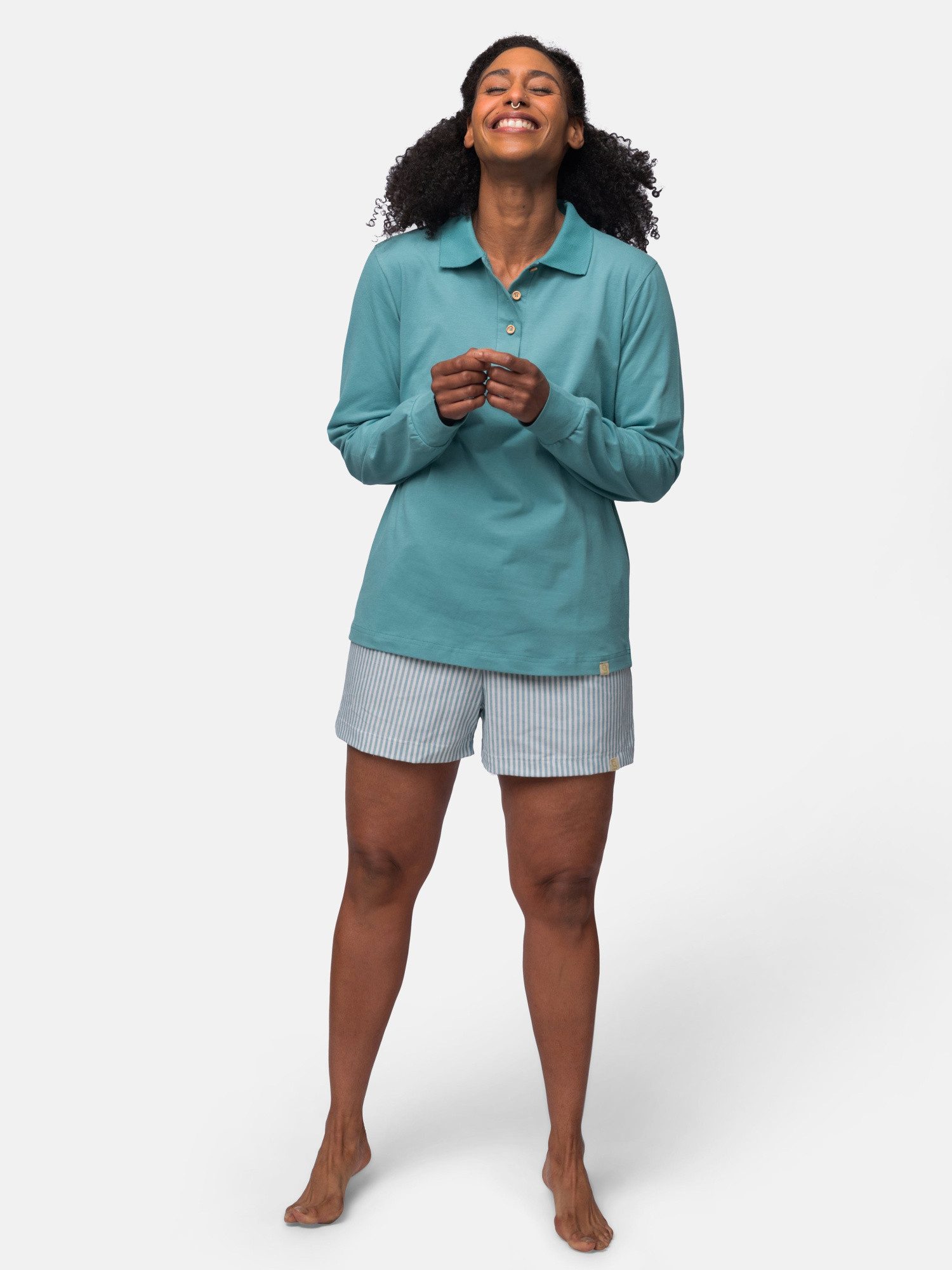Pyjamaoberteil mit Polokragen
