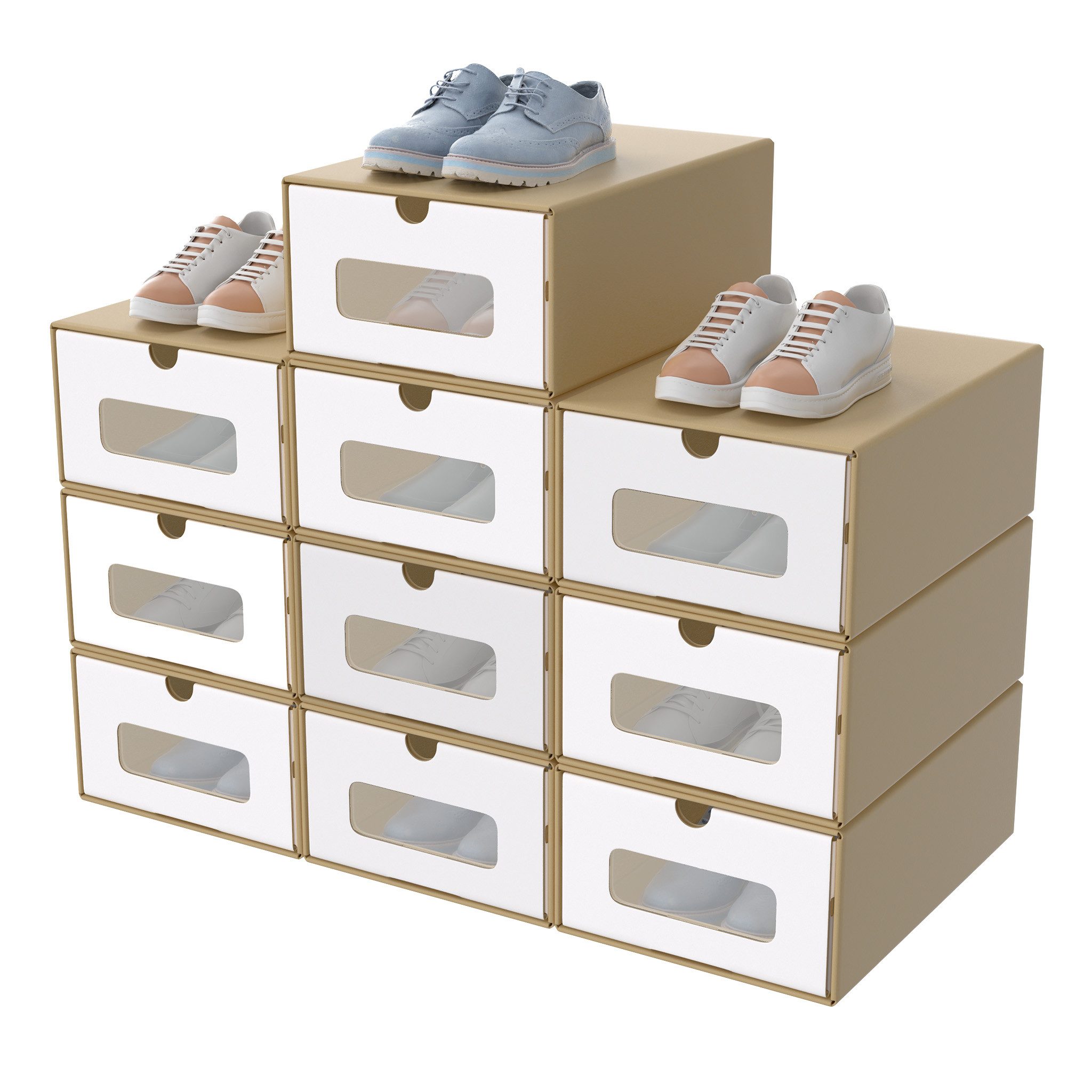 FIVMEN Schuhbox Stapelbar Schuhboxen mit Deckel & Transparent Sichtfenster Praktische (10 St), Stauraum Organizer für Schuhe
