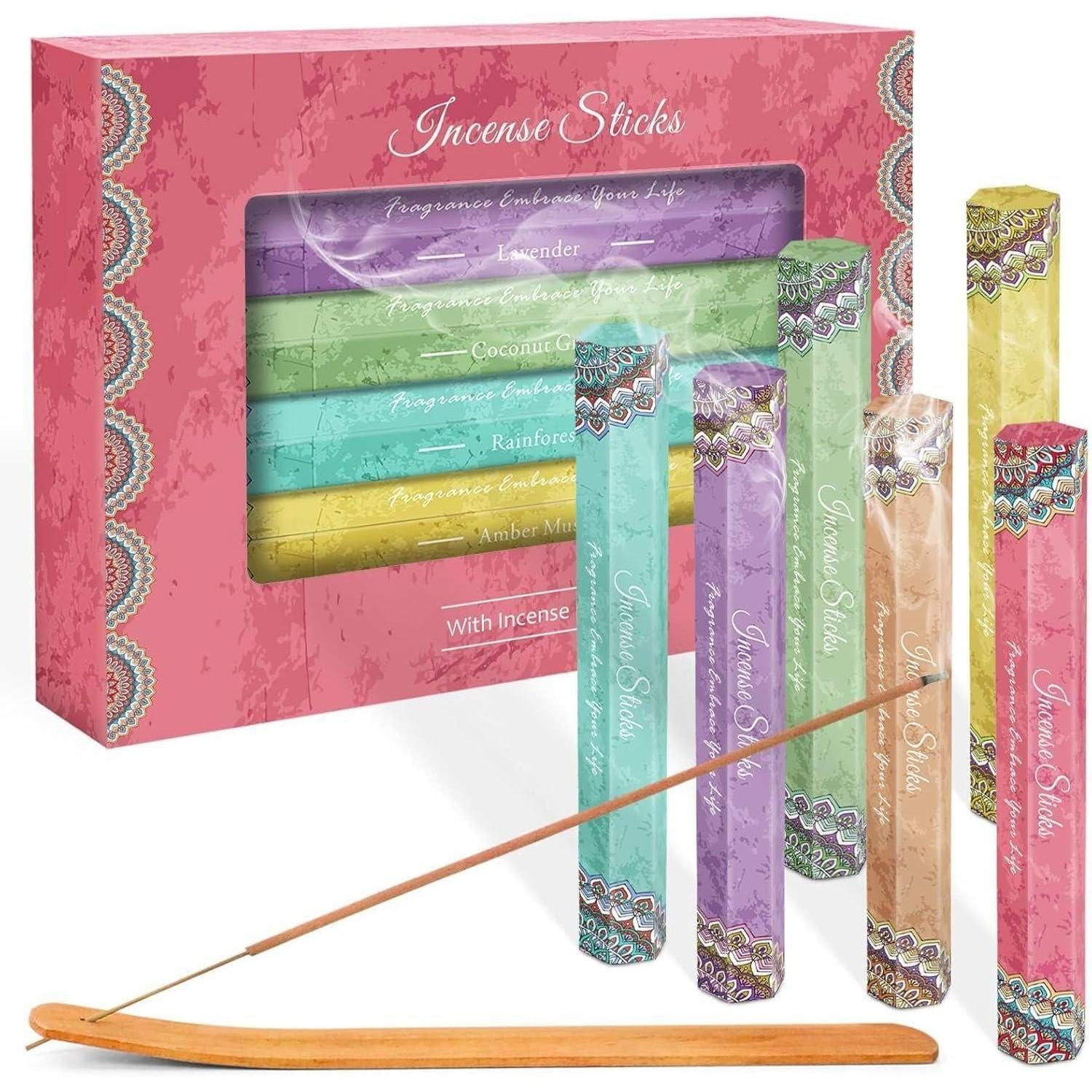 LuxusKollektion Räucherstäbchen-Halter Räucherstäbchen Set 120 Stock Amber Moschus kokoshain Lavendel Vanille, (1 St)