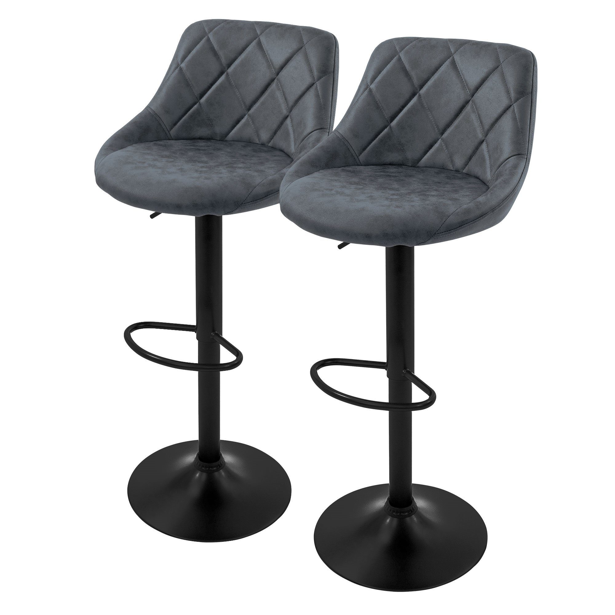 ML-DESIGN Barhocker Gepolsterter Barstuhl mit Rückenlehne und Fußstütze, 360° drehbar (2 St), Drehstuhl höhenverstellbar 62-82 cm 2er Set Anthrazit aus Kunstleder