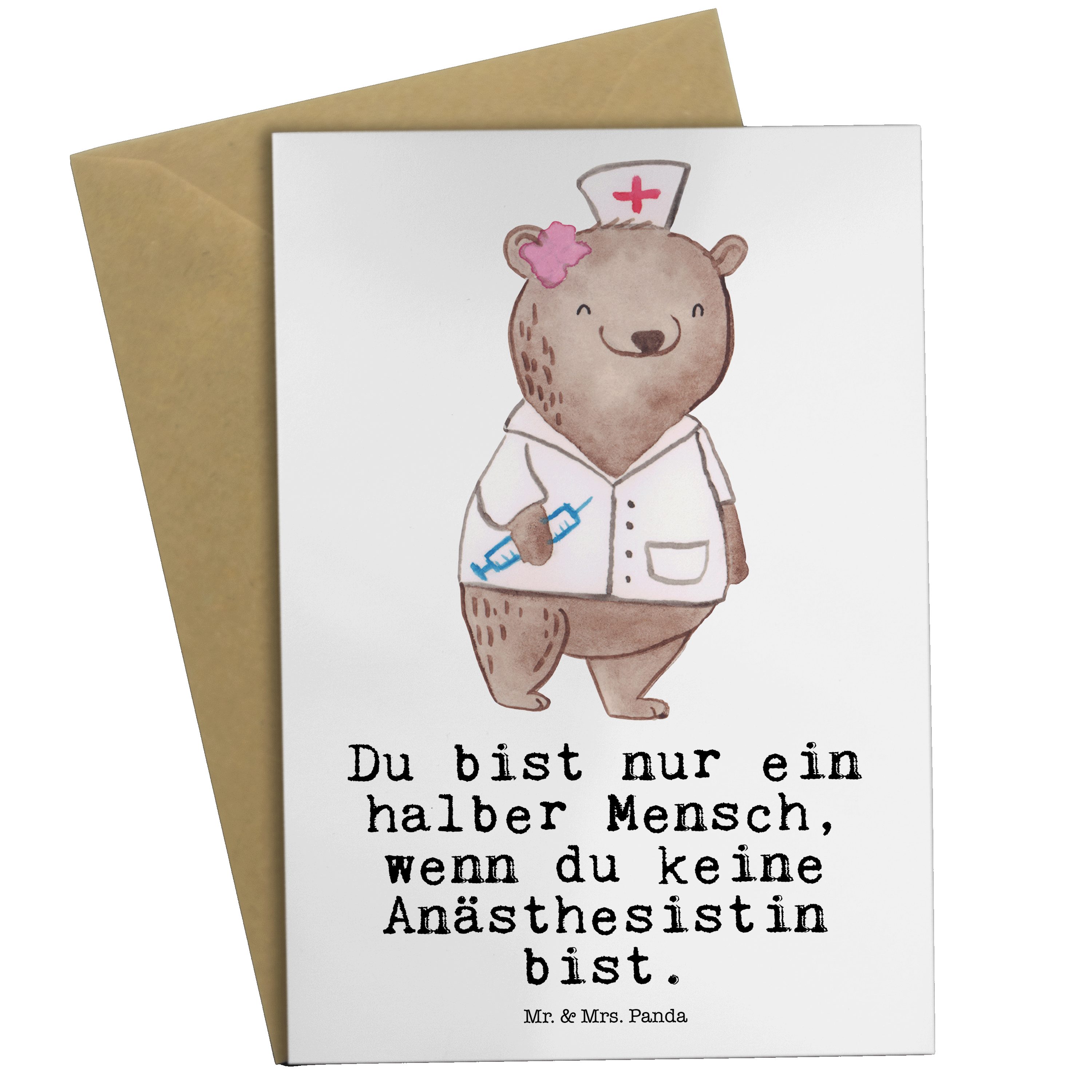 Mr. & Mrs. Panda Grußkarte Anästhesistin mit Herz - Weiß - Geschenk, Hochzeitskarte, Geburtstags