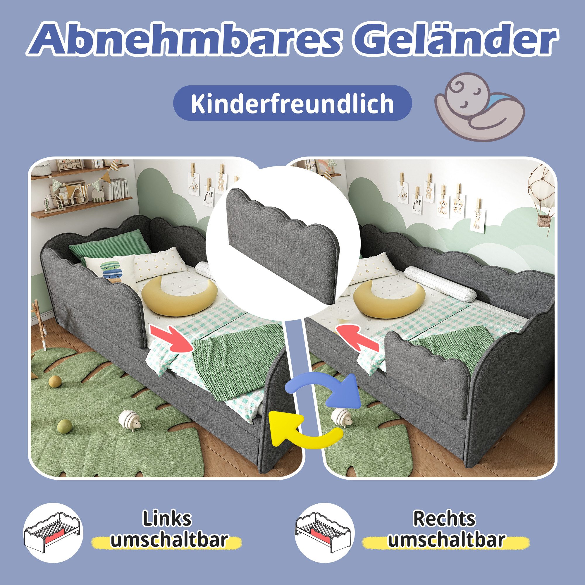i@home Kinderbett mit Ausziehbett, Tagesbett Sofa Bett mit Lattenrost, 90x1 günstig online kaufen