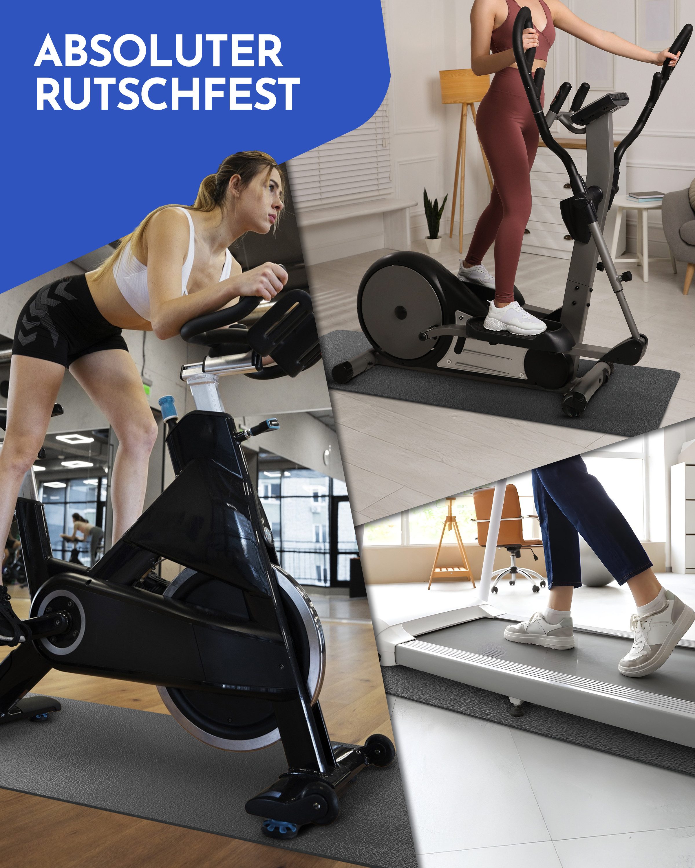NEOLYMP Bodenmatte Bodenschutzmatte Fitnessgerät –Laufband Matte 8mm Dicke - rutschfest (Bodenschutzmatte Fitness - langlebig & stoßdämpfend - Sportmatte), Fitness Unterlegmatte für Crosstrainer – Gymnastikmatte, Fitnessmatte