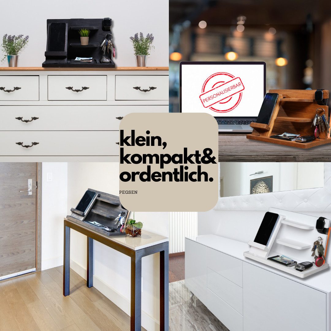 PEGSEN Nachttisch Organizer für den Schreibtisch Dockingstation Aufbewahrung aus Holz (Aufbewahrung für Uhr, Kopfhörer, Brille, Tablet & Buch), handgefertigt, H – Bild 5 von 5