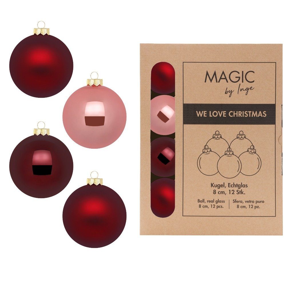 Inge Vintage Rose Weihnachtsbaumkugel, 8cm Glas by MAGIC Weihnachtskugeln - Stück 12