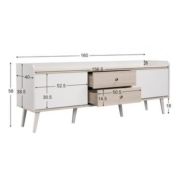 Ulife Lowboard TV-Schrank Fernsehtisch TV Board, mit 2 Türen und 2 Schubladen, 160 x 40 x 58 cm