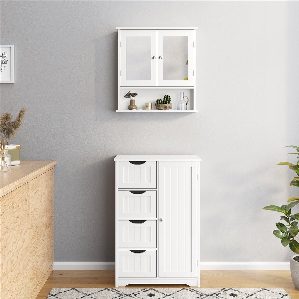 Yaheetech Spiegelschrank Badschrank mit Spiegeltür & 1 offenem Regal Badezimmerschrank Hängeschrank, Einlegeboden verstellbar – Bild 3 von 5