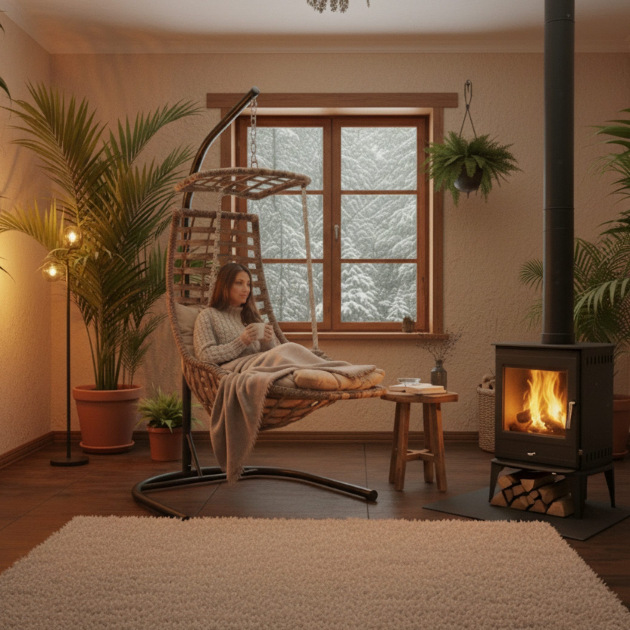 gowoll Hängesessel Hängesessel mit Gestell und Kissen Rattan Gartenschaukel (Gartenschaukel)