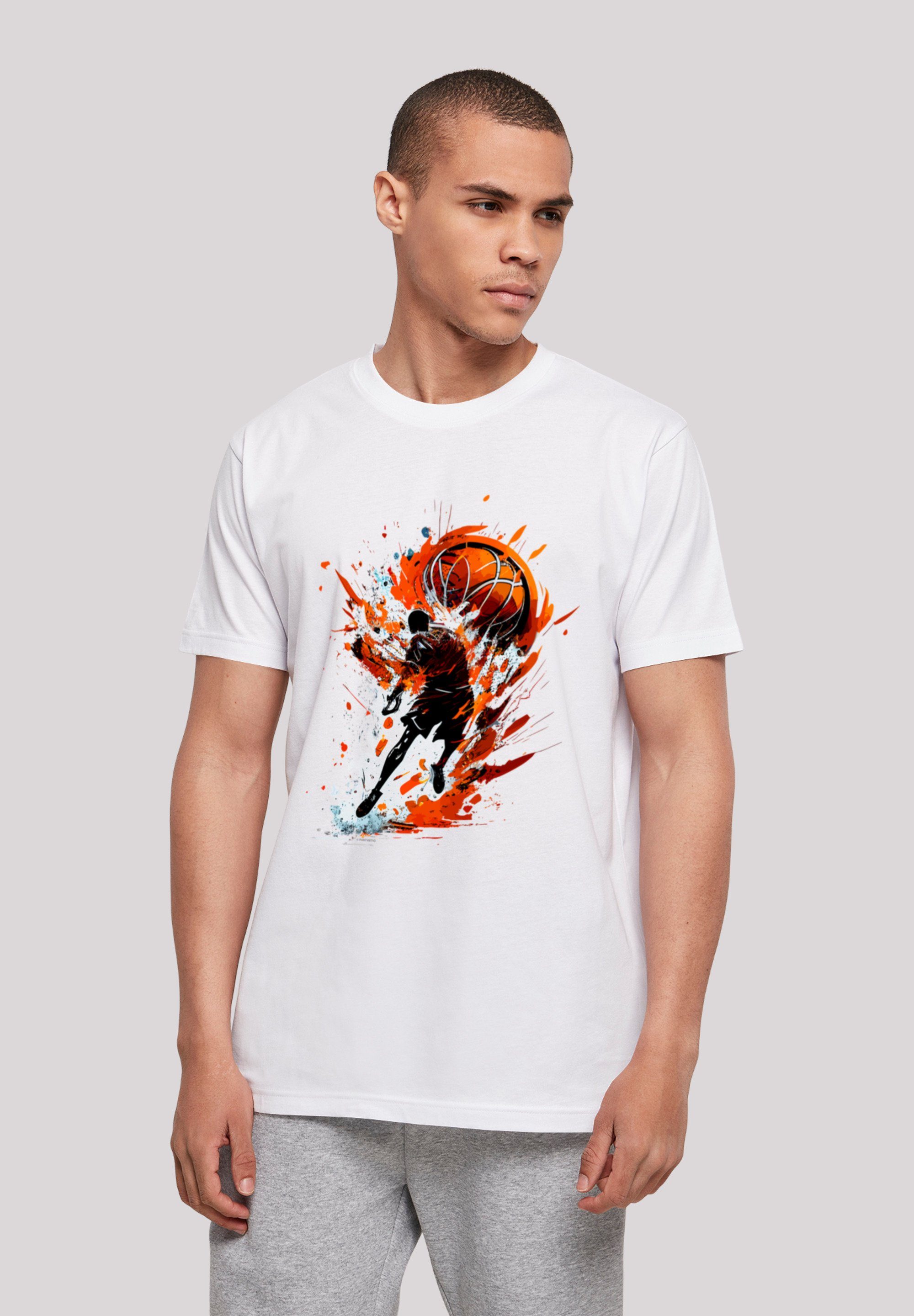 weicher mit hohem Sport UNISEX Print, T-Shirt Tragekomfort Baumwollstoff F4NT4STIC Splash Basketball Sehr