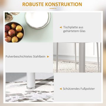 HOMCOM Essgruppe Esstisch mit 4 Stühlen, Küchentisch mit Hartglasplatte, (Esszimmermöbel, 5-tlg., Esstisch Set), für Küche, Esszimmer, Stahl, Weiß