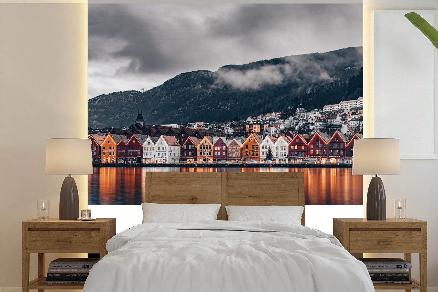 bedruckt, - St), Fototapete Schlafzimmer, für oder (5 Wohnzimmer Norwegen Matt, - MuchoWow Tapete Bergen Vinyl Skandinavien, Wandtapete