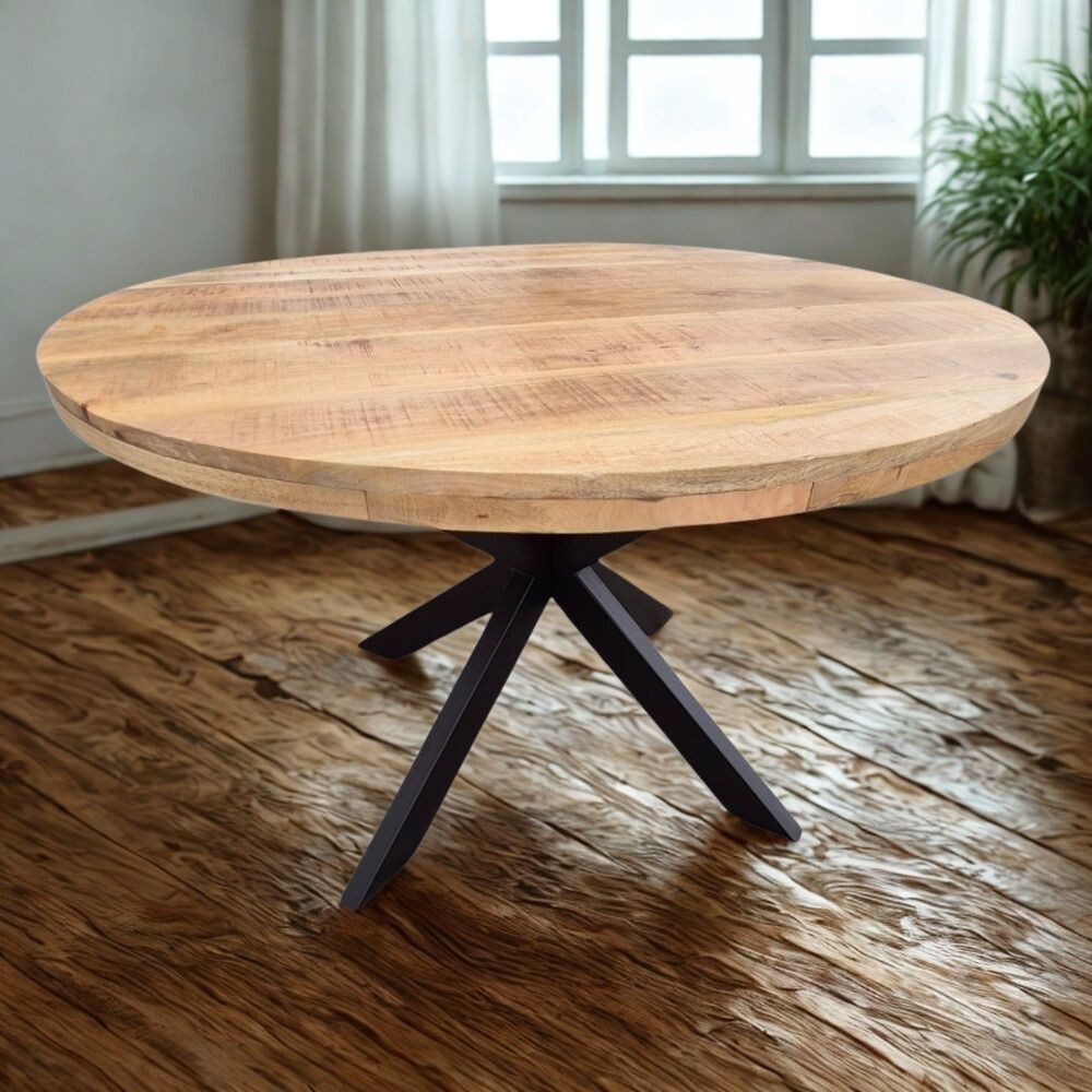 LebensWohnArt Esstisch Massivholz Esstisch CRAFT rund 80cm Mangoholz Metall günstig online kaufen