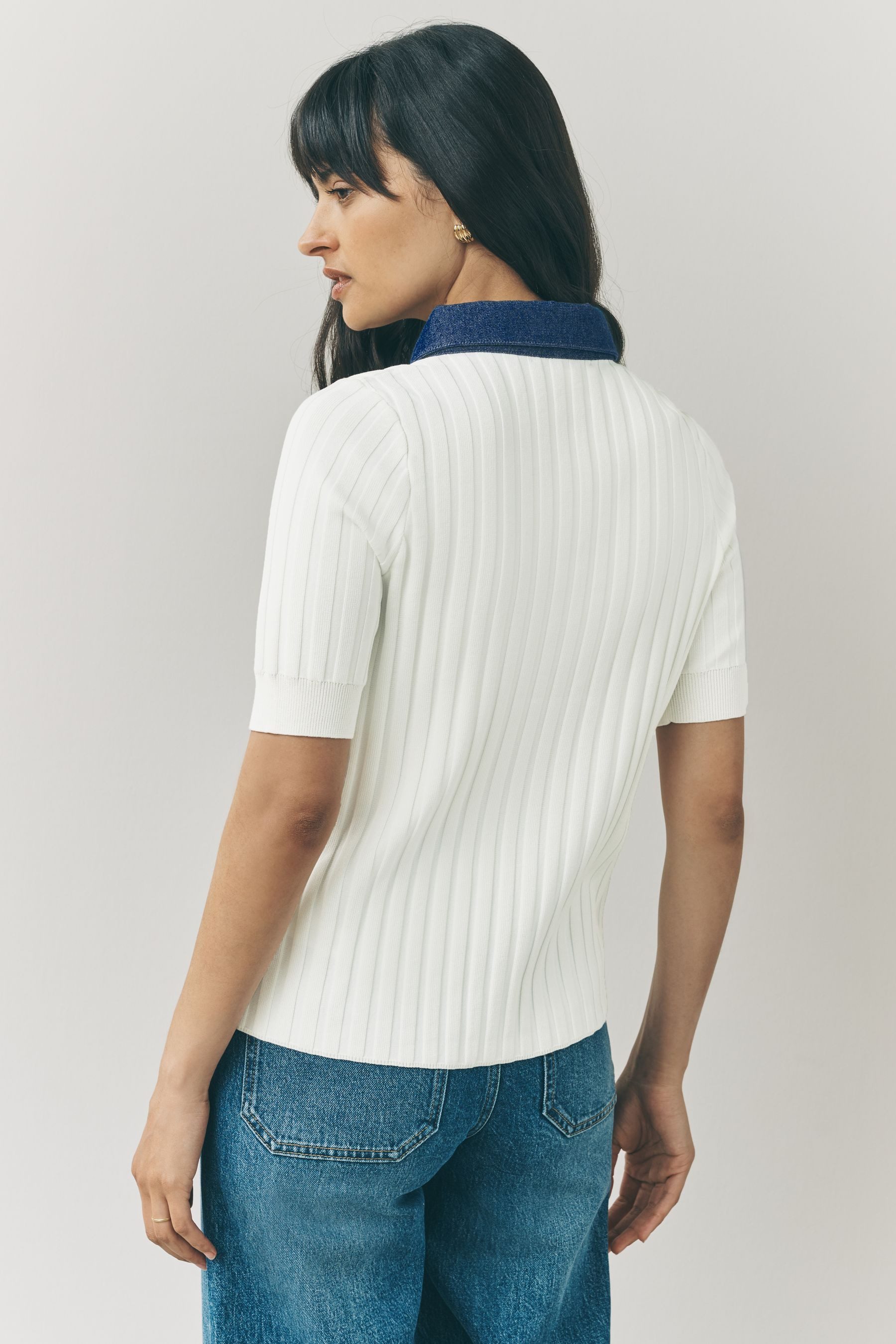 Next Kurzarmpullover Kurzärmeliges Polo-Oberteil mit Jeanskragen günstig online kaufen