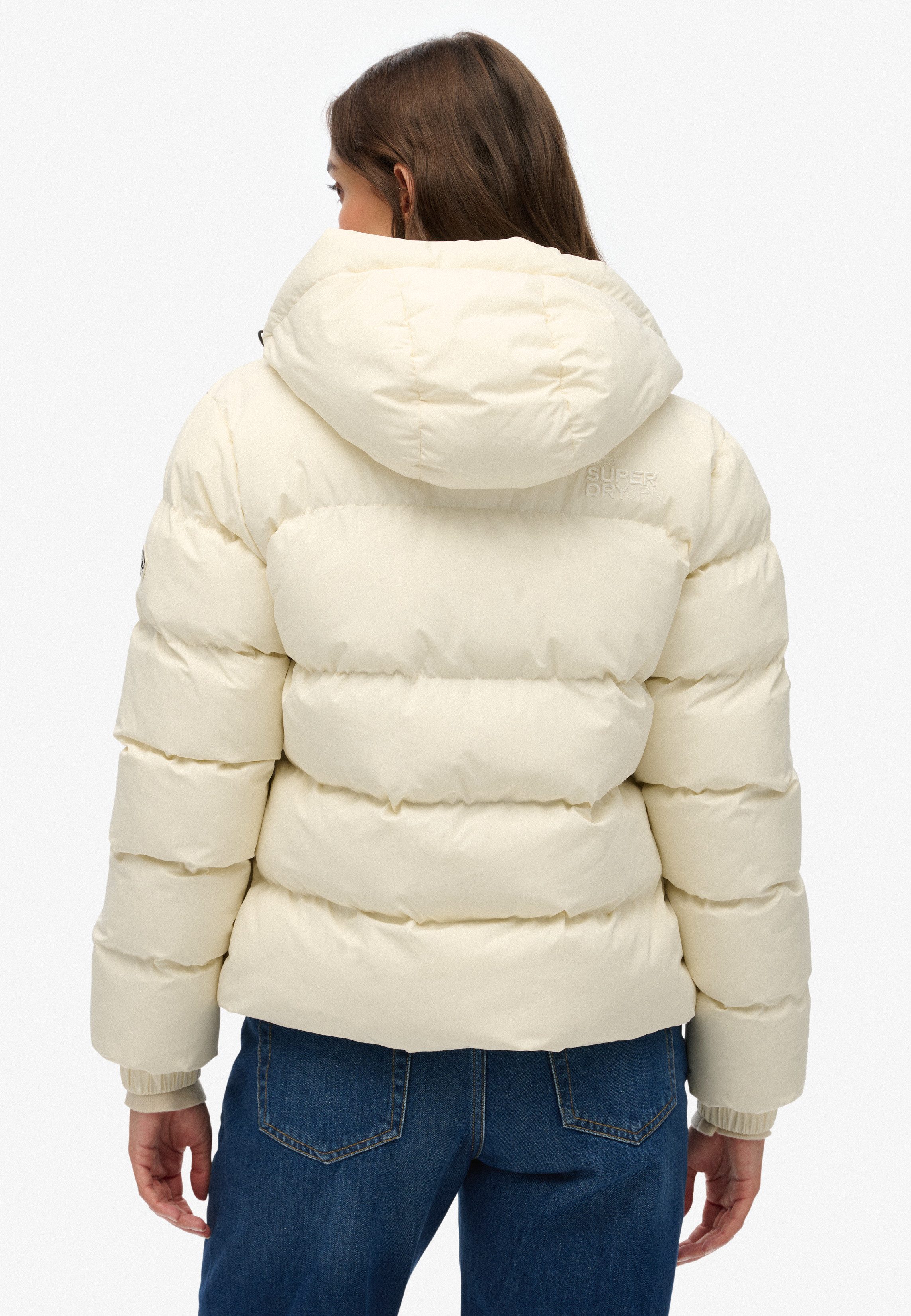 Superdry Steppjacke HOODED SPORTS PUFFER JACKET Kunstfaser, relaxed fit