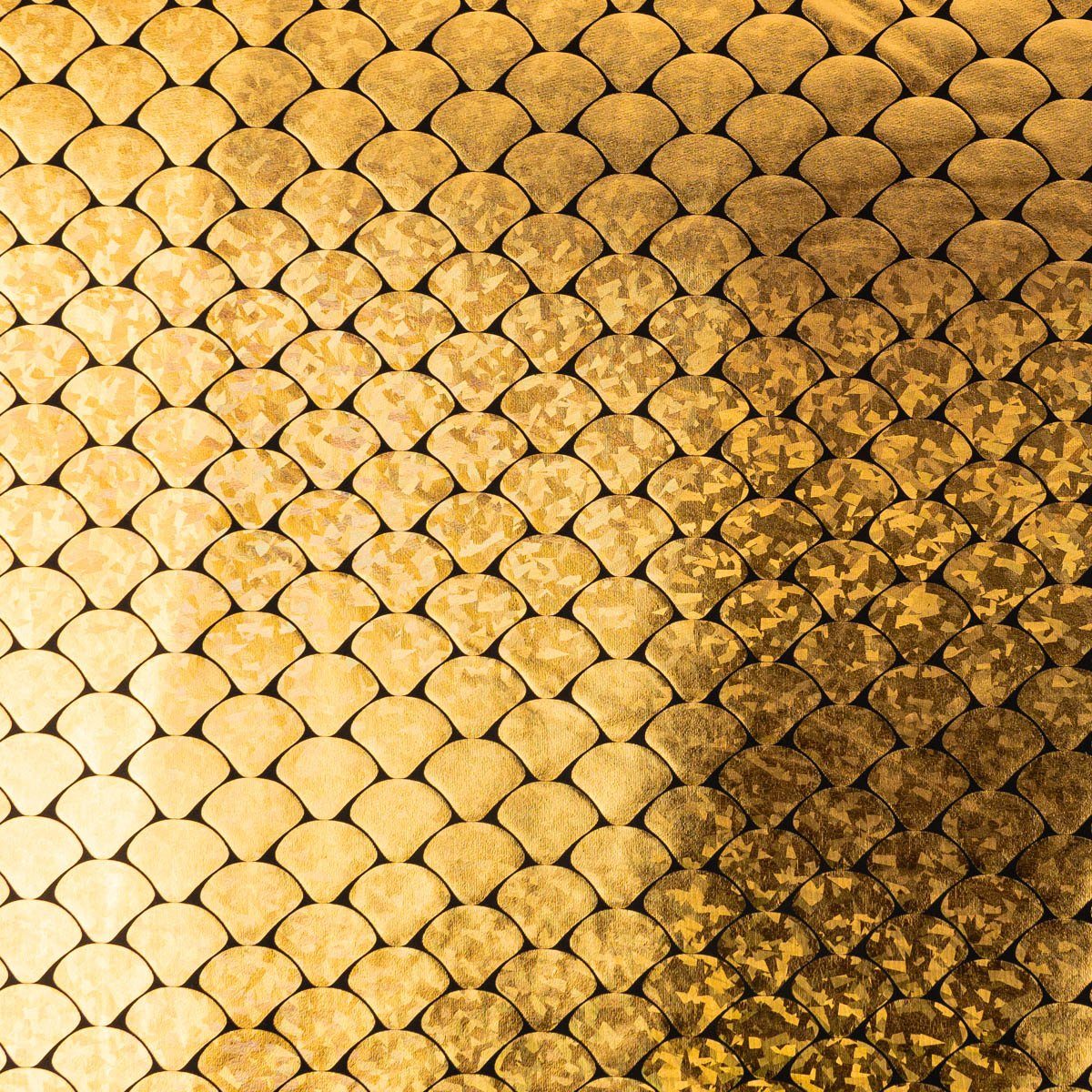 SCHÖNER LEBEN. Stoff Folienjersey Meterware Stretch Glitzer Schuppen gold 150cm, mit Metallic-Effekt