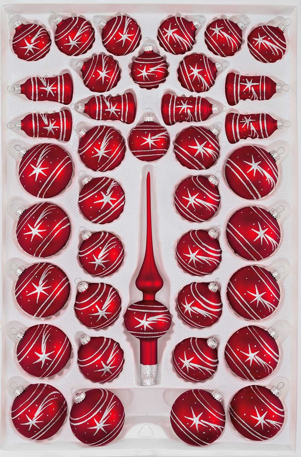 Navidacio Weihnachtsbaumkugel 39 tlg. Glas-Weihnachtskugeln Set in Classic Rot Silber Komet