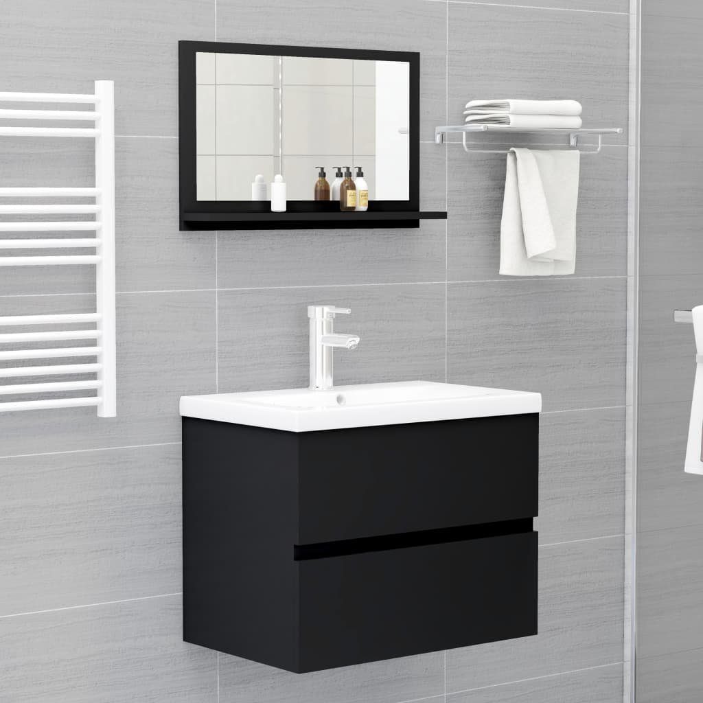 cm (1-St) vidaXL Schwarz 60x10,5x37 Badezimmerspiegelschrank Holzwerkstoff Badspiegel