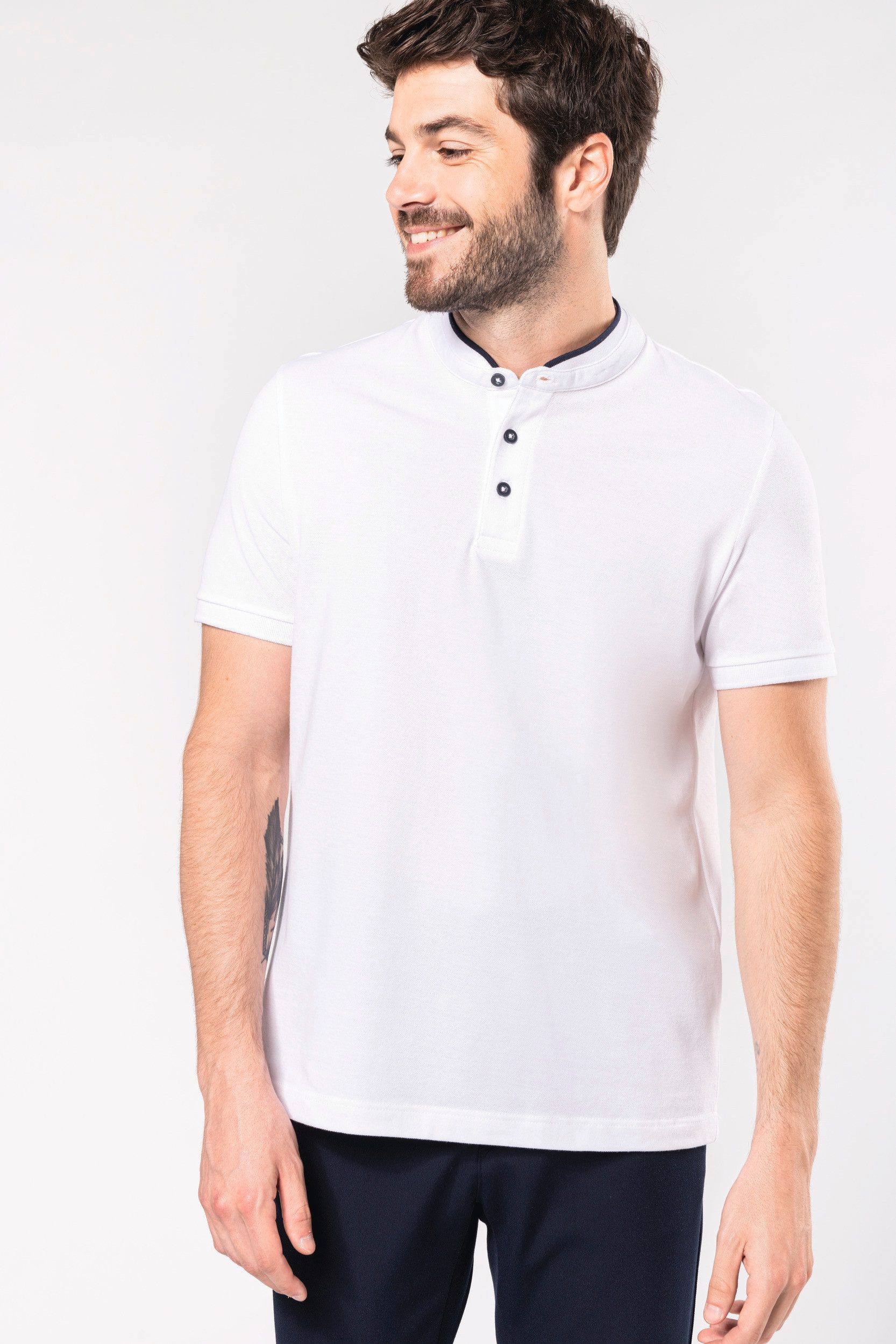 T-Shirt & Langarmshirt Kurzarm-Polohemd für Herren mit Maokragen