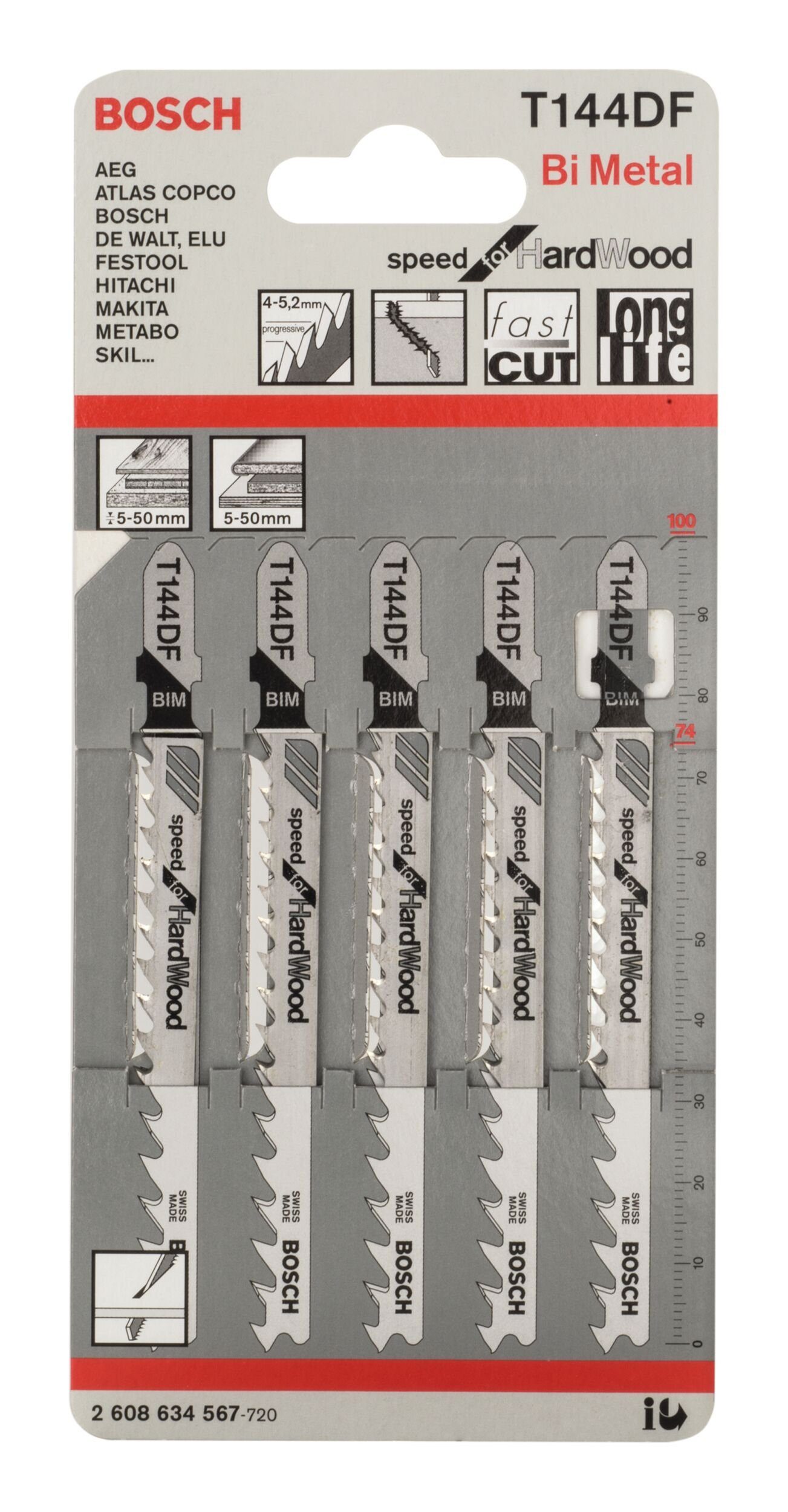 Hard BOSCH - 5er-Pack Speed T Stück), for (5 Wood Stichsägeblatt DF 144