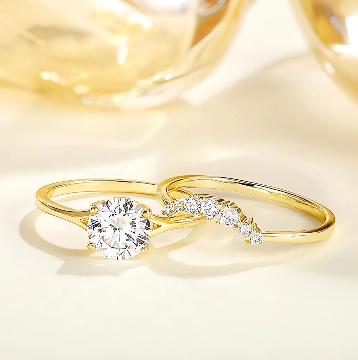 Jumpeak Diamantring Eheringe,ring gold,Verlobungsring mit Stacking-Design,Jubiläumsring (Set, ring set gold, Mama Geschenk, Geschenk Freundin), 2,1 ct, E - Farbe, VS1, 3EX, 14k-gold,Luxus,diamantringe,einzigartig