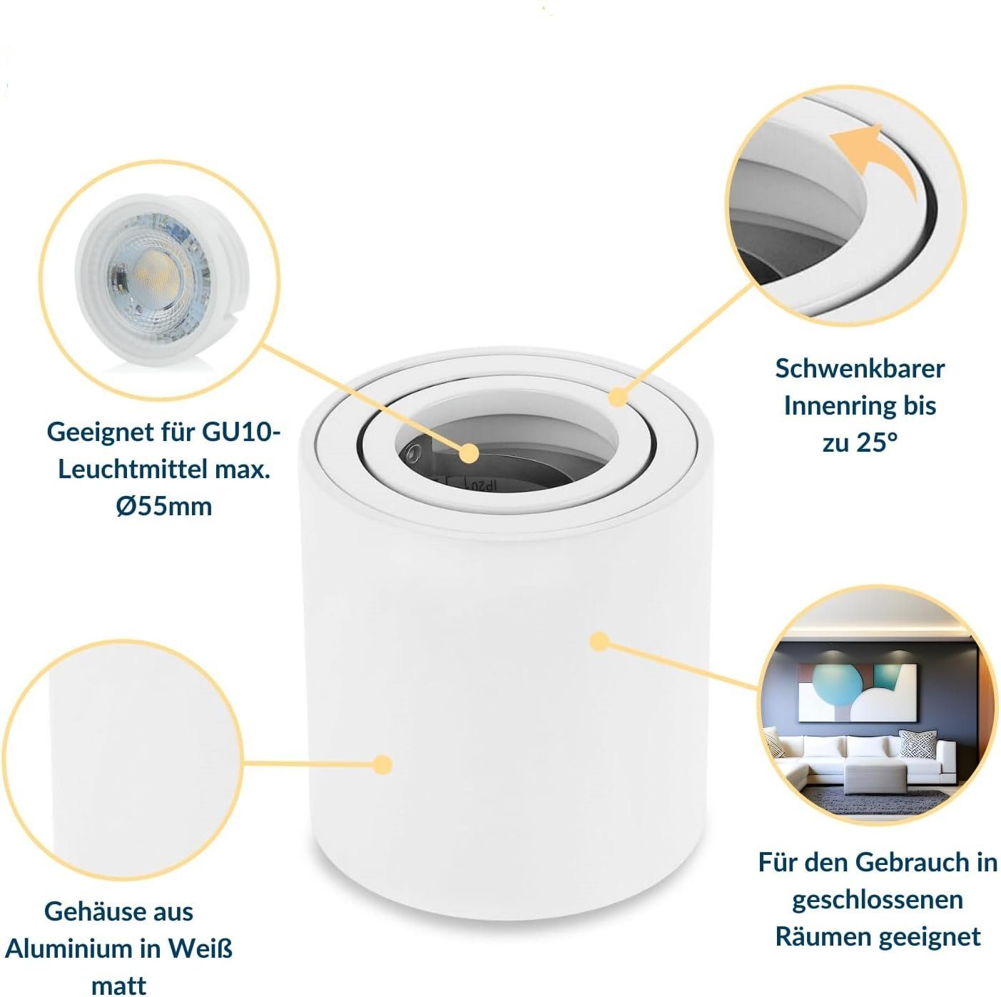Sweet LED LED Deckenspots spot weiß Aufbauspot GU10 7W Aluminium Deckenspots 230V, Leuchtmittel wechselbar, Warmweiß, Deckenaufbauleuchte, Aufbaustrahler, Deckenspot