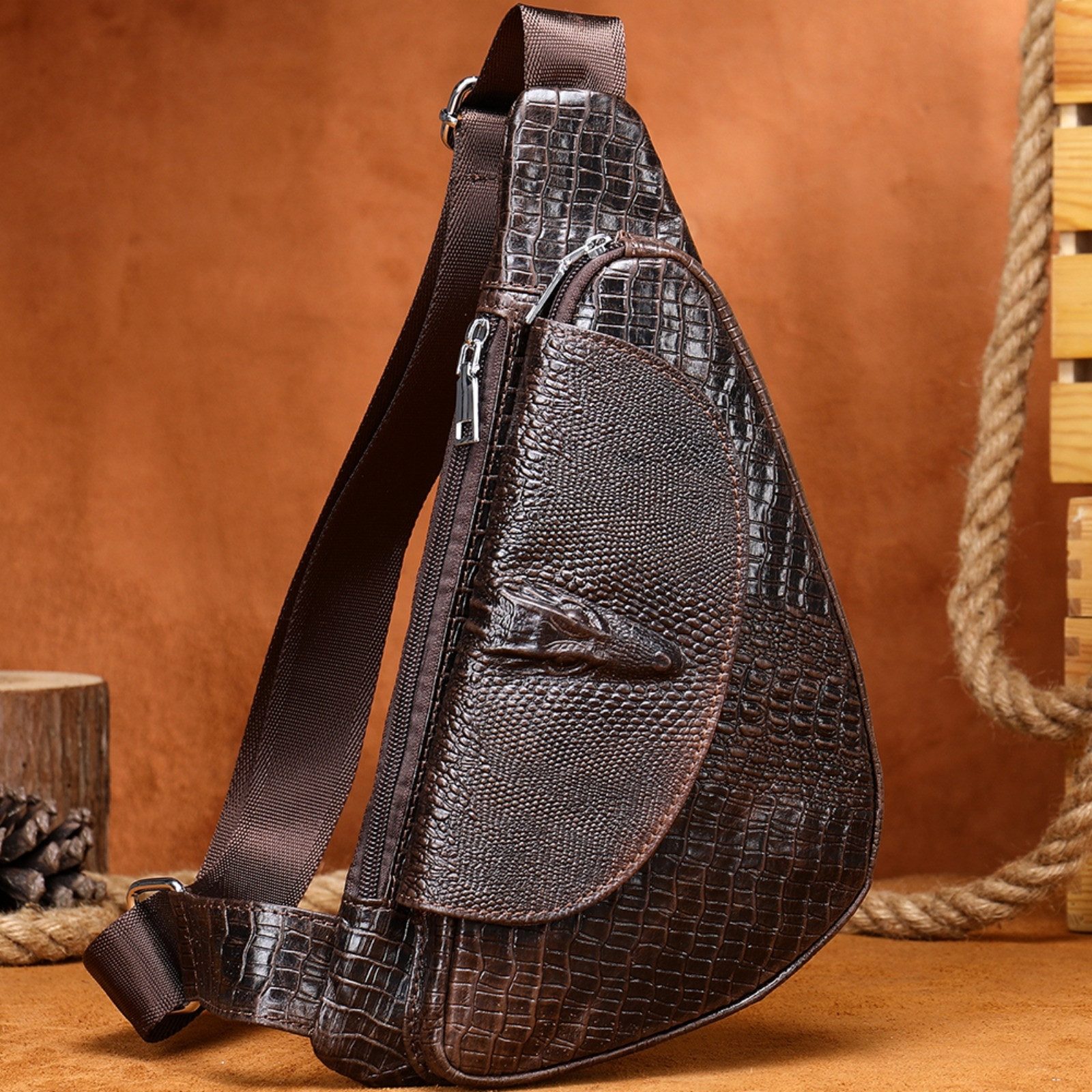Messenger Bag Herren Leder Sling Bag Muster Schultertasche Brusttasche Umhängetasche