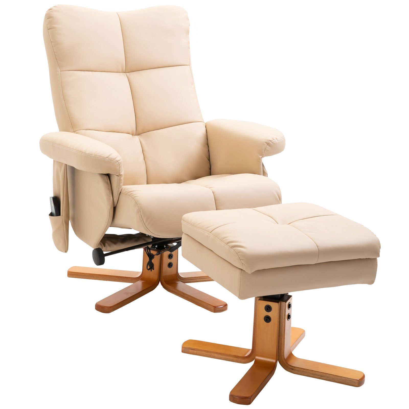 HOMCOM Massagesessel Massagestuhl (Set, 2-St., Massagesessel mit Fußhocker), Kunstleder Cremeweiß 80 x 86 x 99 cm