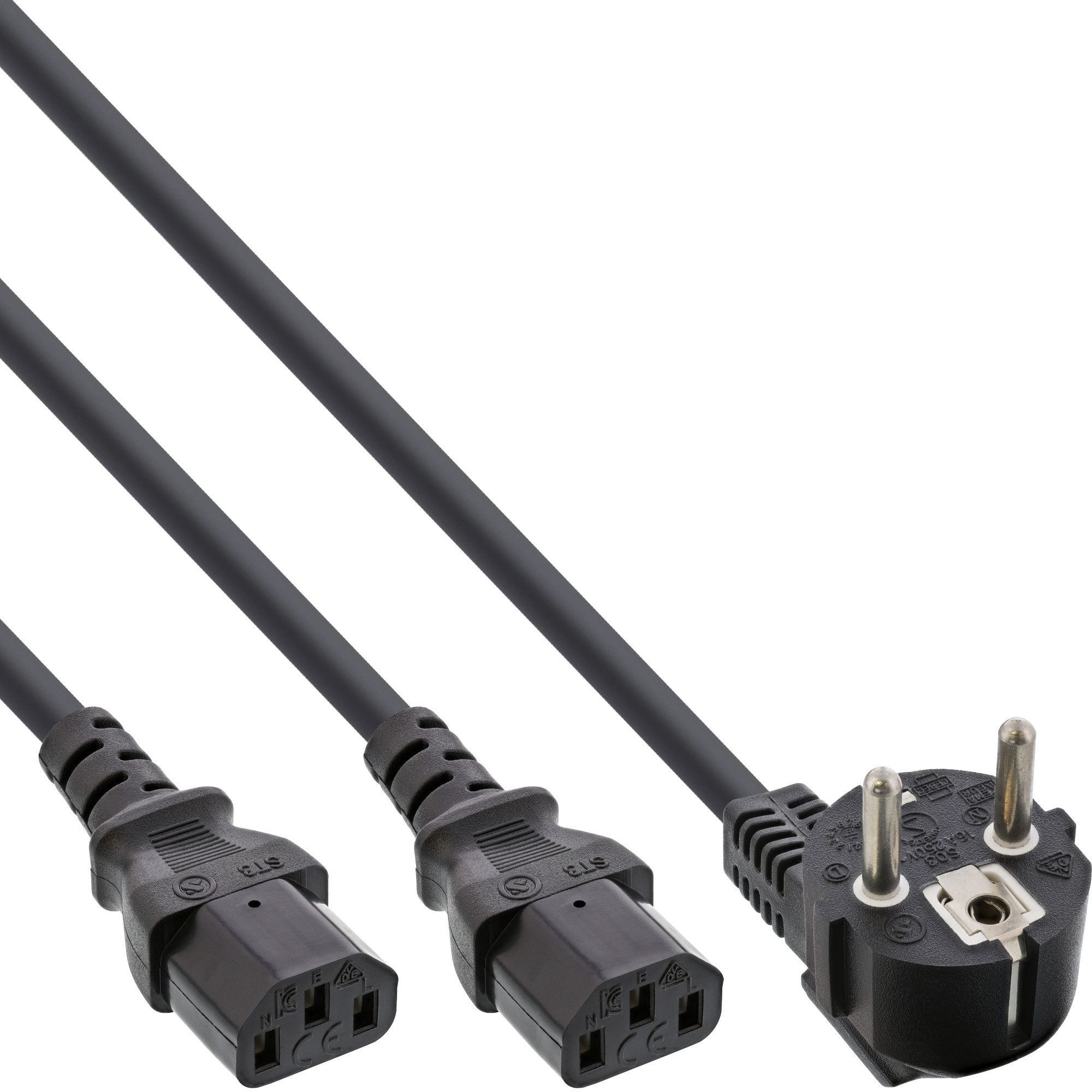 InLine® Netz-Y-Kabel, 1x Schutzkontakt ST zu 2x Kaltgeräte ST, 5m Stromkabel
