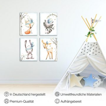 Novart Wandbild Kinderzimmer Tiere Bilder Set 4 Teile 30x40 cm Babyzimmer