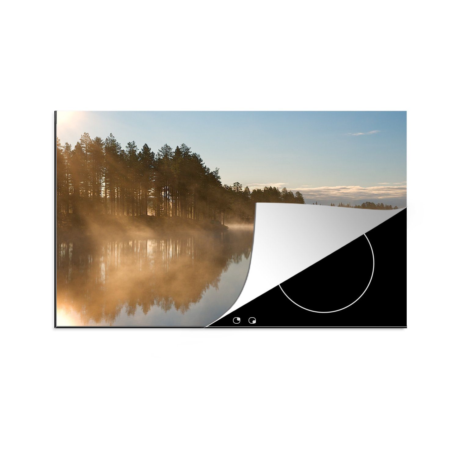 MuchoWow Herdblende-/Abdeckplatte Die Sonne scheint tlg), See auf Lappland, für Induktionskochfeld küche, Ceranfeldabdeckung Schutz (1 Vinyl, 81x52 die einen in cm