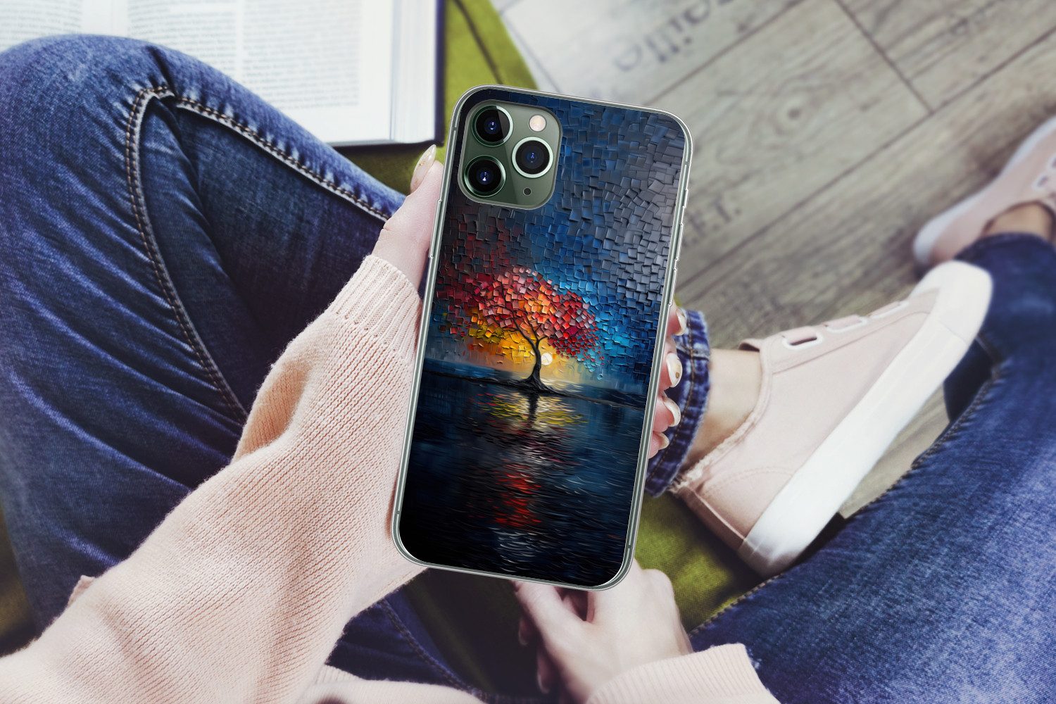 MuchoWow Handyhülle für Apple iPhone 11 Pro Baum - Blau - Blätter - Boxen, Smartphone-Bumper, Print, Handy Schutzhülle Dünn
