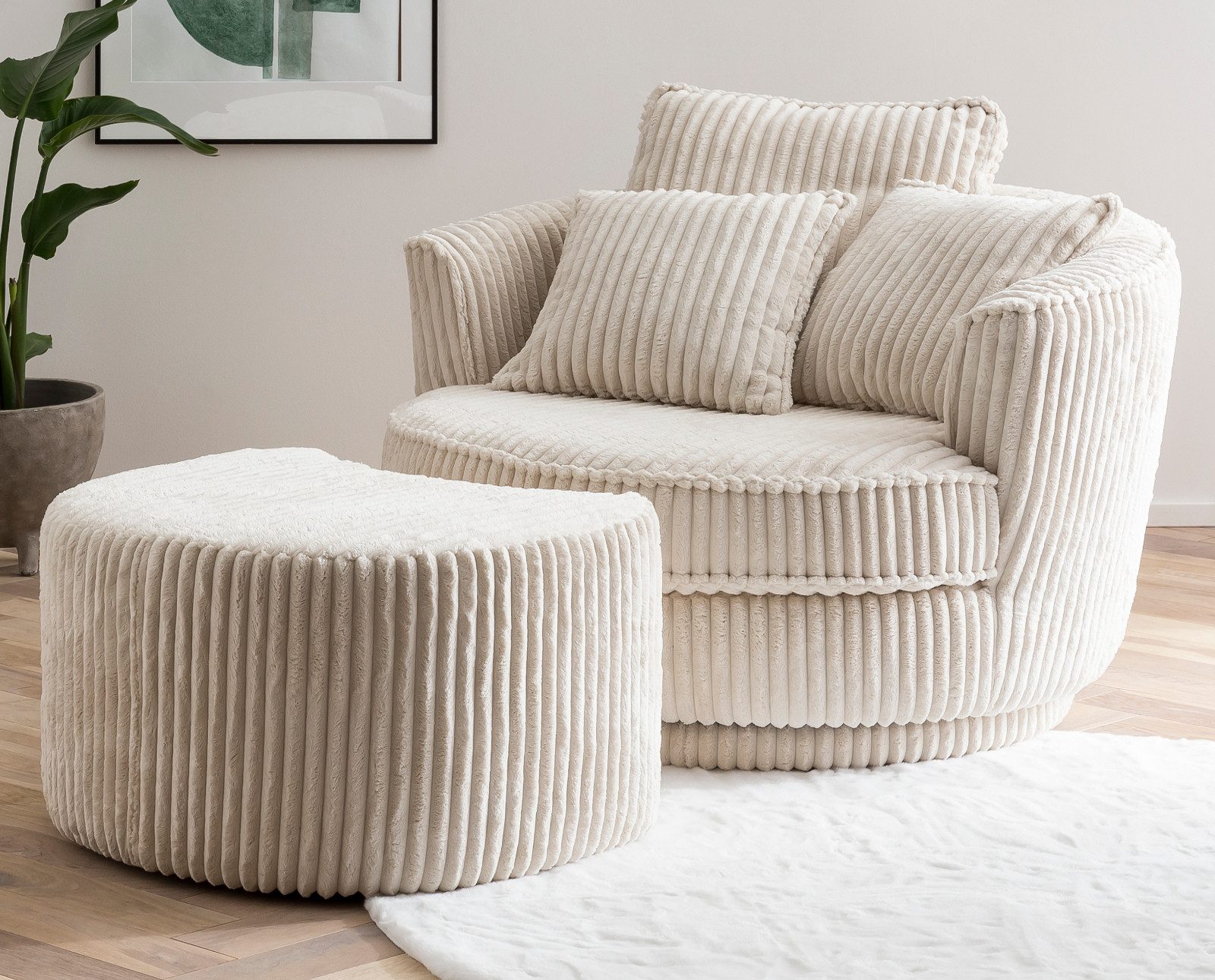 Furn.Design Loveseat Comfy (Love Seat in Cord Wollweiß, 360° drehbar), inkl günstig online kaufen