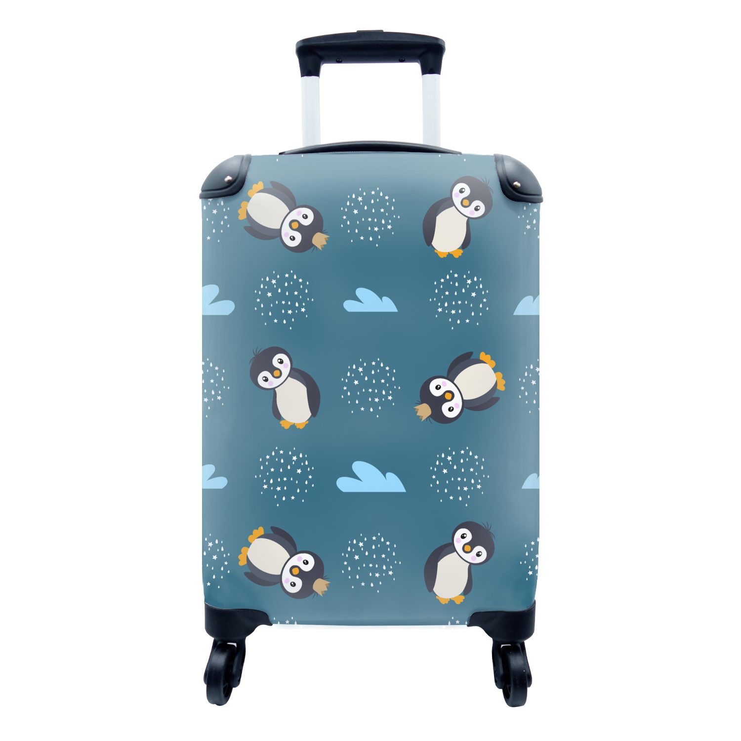 MuchoWow Handgepäckkoffer Pinguin - Wolken - Jungen - Design, 4 Rollen, Reisetasche mit rollen, Handgepäck für Ferien, Trolley, Reisekoffer