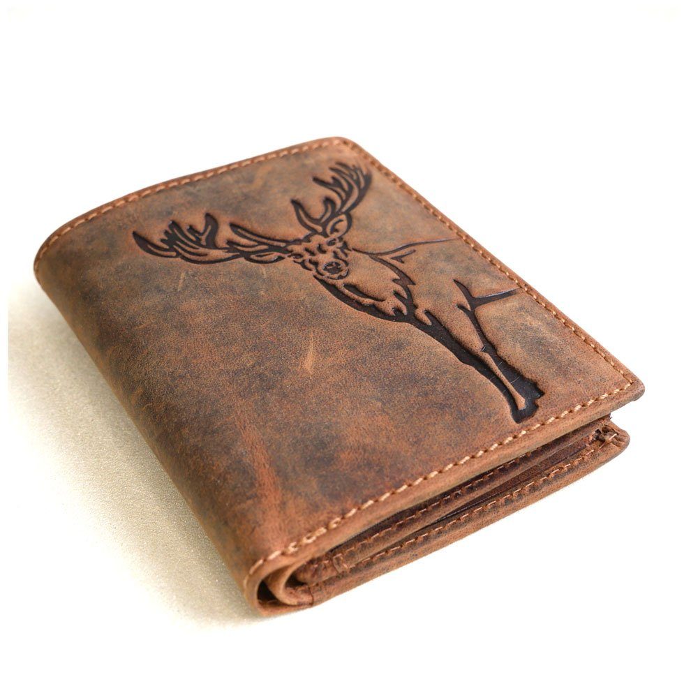 JOCKEY CLUB Geldbörse HIRSCH, Hochkant, 8 Kartenfächer, RFID Schutz, 2 Scheinfächer, Voll-Leder
