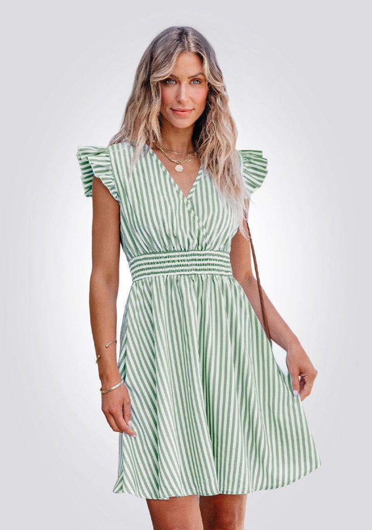 Cupshe Shirtkleid Blau-weißes Streifenkleid mit Raff-Taille & Volants
