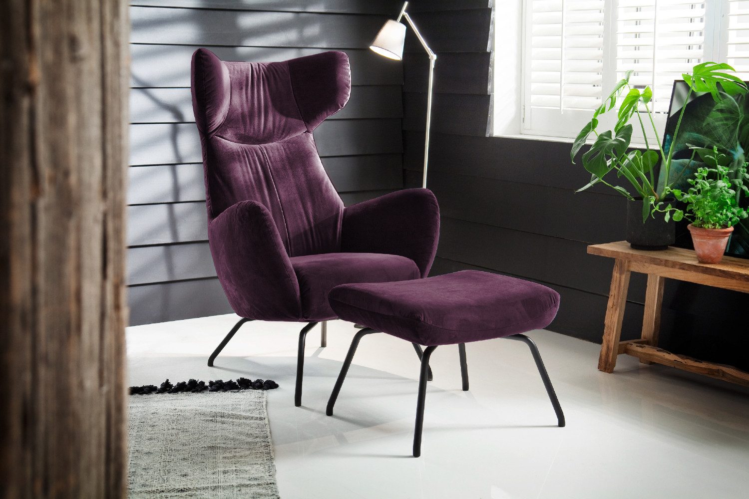 KAWOLA Relaxsessel LOTTE, Ohrensessel Velvet oder Cord, mit oder ohne Hocker verschiedene Farben