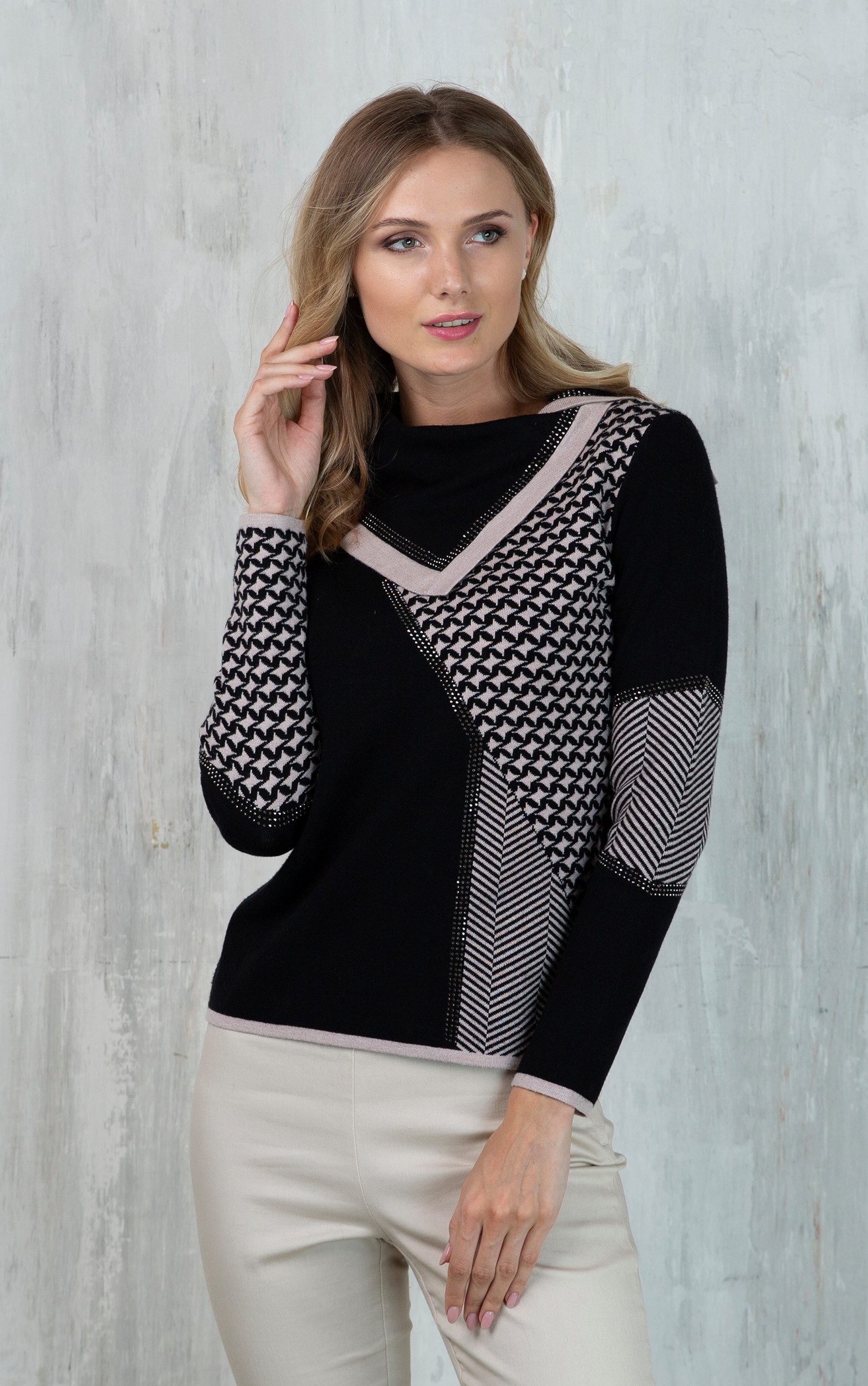 Passioni Strickpullover im Fischgräten- und Sternmuster günstig online kaufen