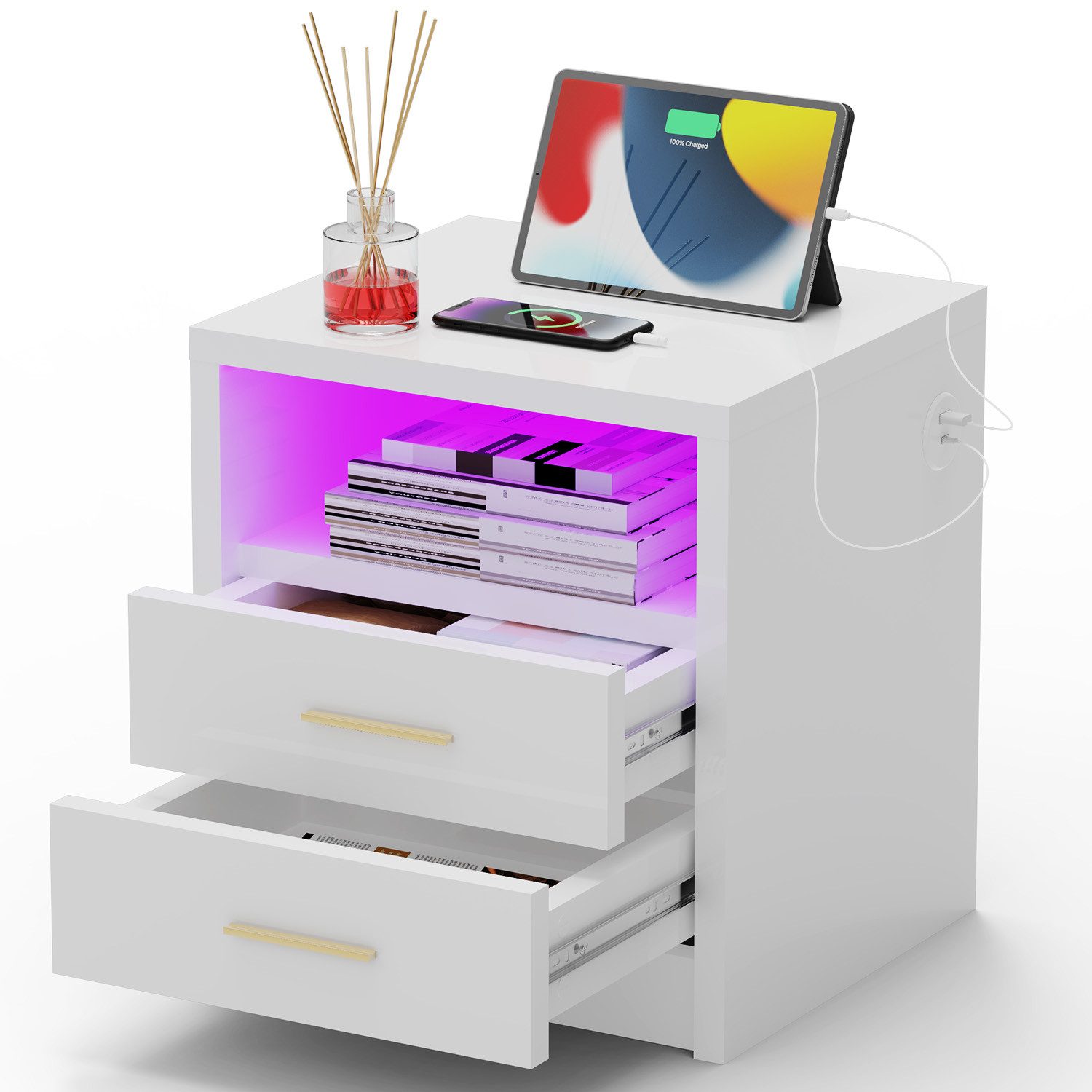 oyajia Nachttisch Nachtschrank mit 2/3 Schubladen, Beistelltisch mit Ladest günstig online kaufen