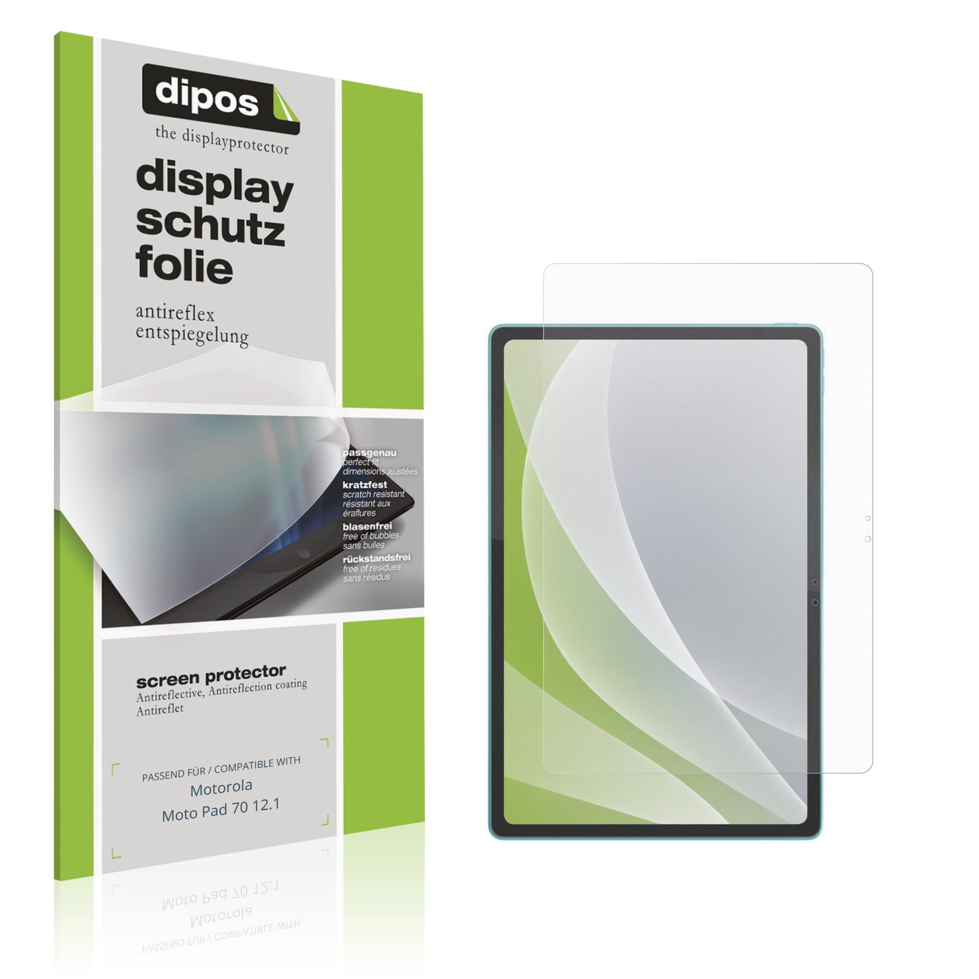 dipos Displayschutzfolie Schutzfolie für Motorola Moto Pad 70 12.1, 2 Stück, Displayschutz Schutz Folie Made in Germany