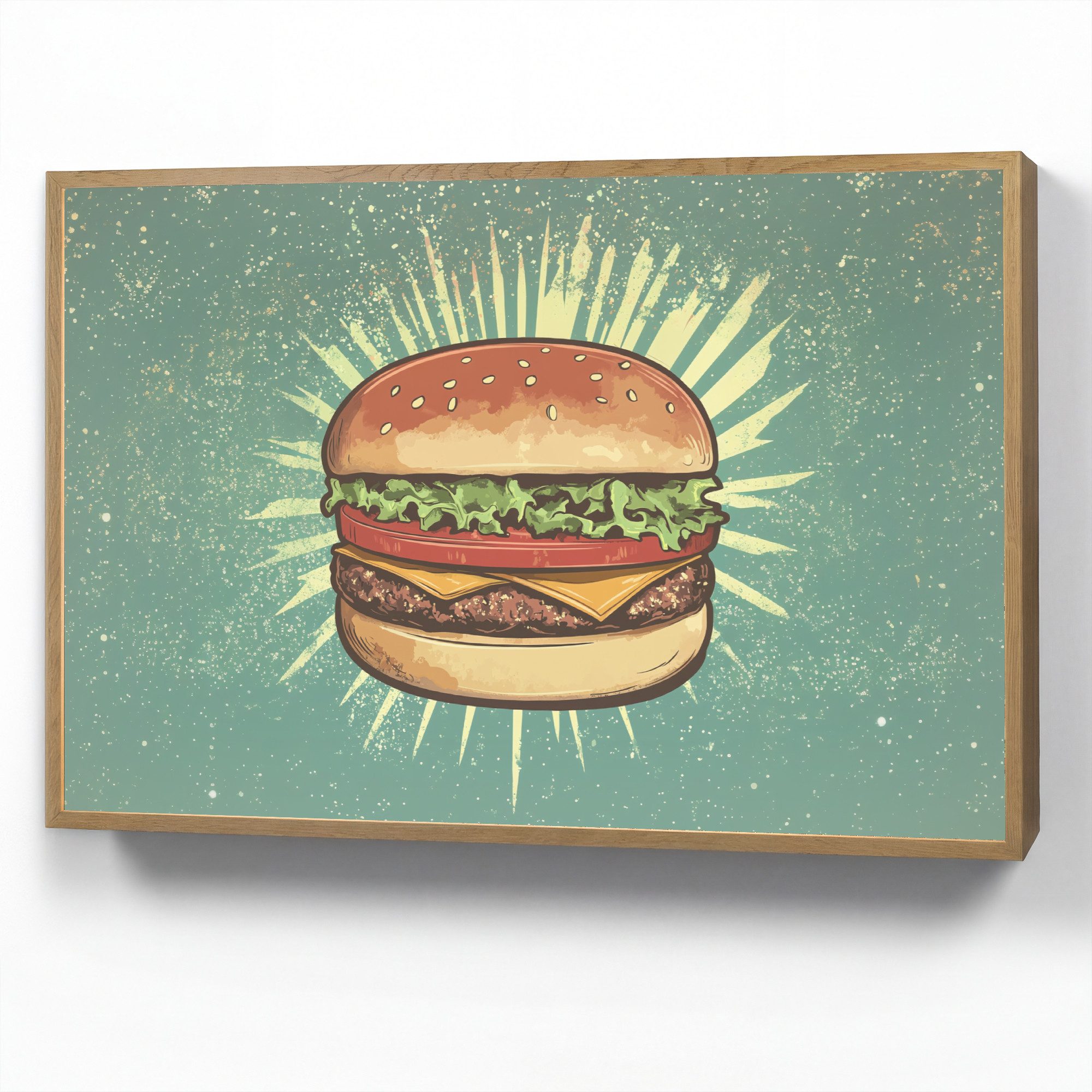 OnlyWow Wandleuchte Lightbox Hamburger - Illustration - Salat - Käse, Dimmbar, Farbwechsel, LED, Warmweiß, Kaltweiß, Neutralweiß Einstellbar, Wandlampe Innen, Dimmbar, Aufladbarer USB Akku, LED, Modern