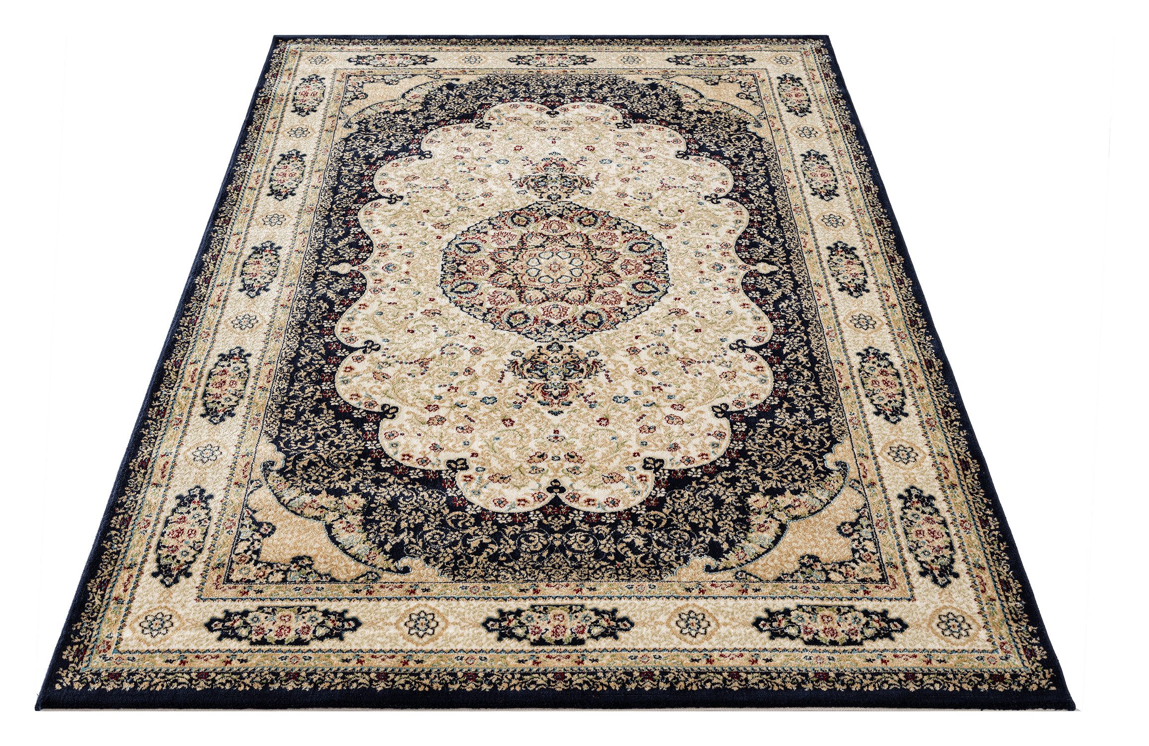 Carpetilla Designteppich Designer Wohnzimmer Teppich Asfahan Orientalisch Teppich marineblau, Rechtetig, Höhe: 12 mm, Wohnzimmer
