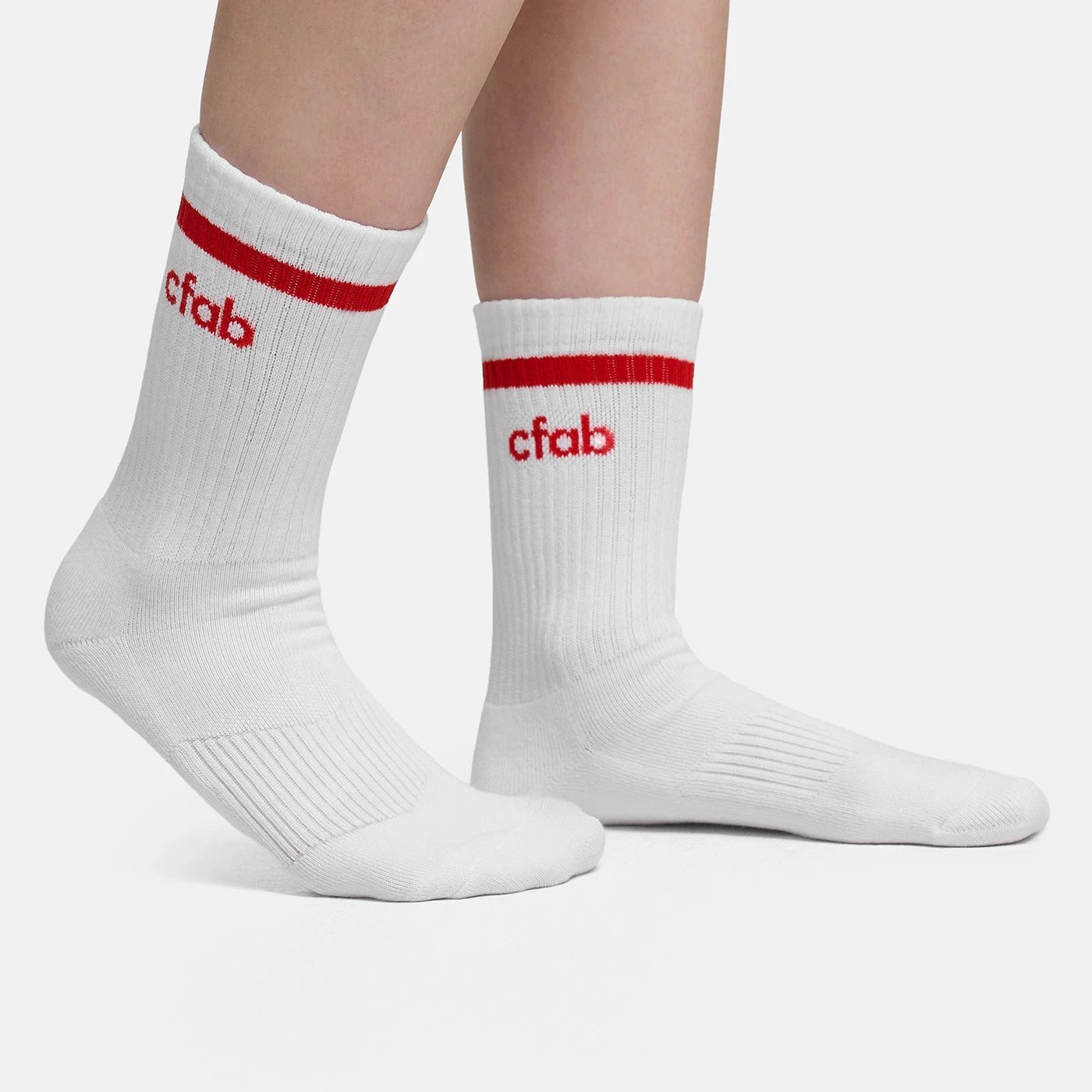cfab (creamy fabrics) Socken Crew Socks with Logo, 2er Pack-Rot auf Weiß-OS (36-42)
