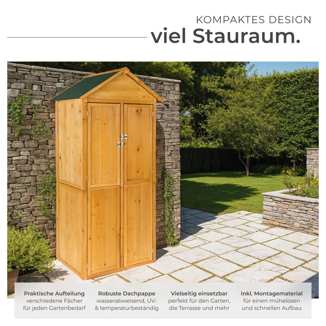 tectake Geräteschrank Gartenschrank mit Satteldach (Bausatz, 1-St., inkl. Schlüssel) aus imprägniertem Nadelholz