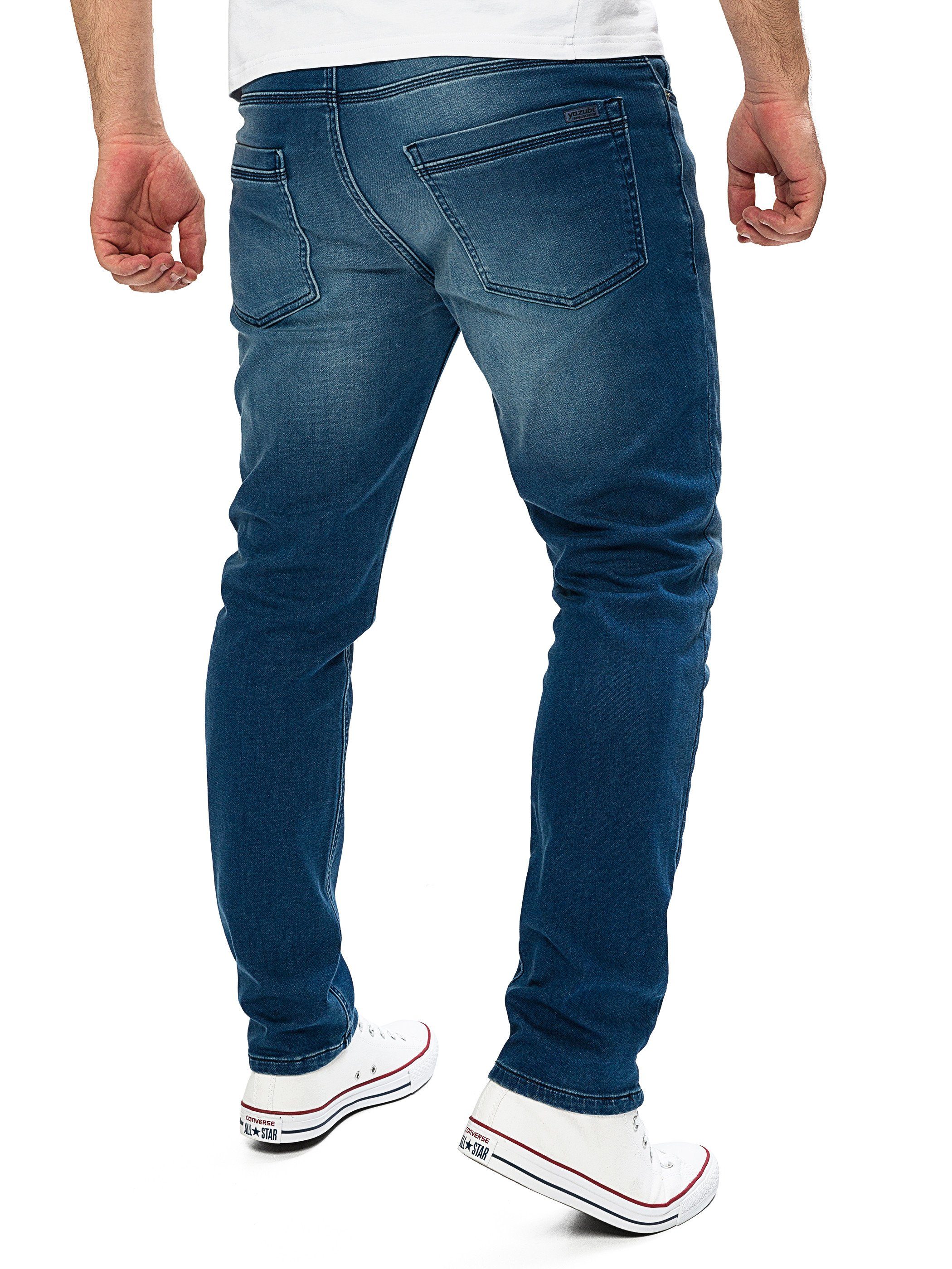Yazubi Slim-fit-Jeans Herren Sweathose in Jeansoptik Dunkelblau Stretch-Anteil Erik 174021) (Feded Schmale Jeans, mit Blue
