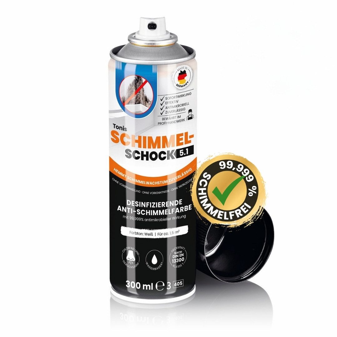 Tonis SCHIMMELSCHOCK Wandfarbe Anti-Schimmel-Sprühfarbe mit 99,999% antimikrobieller Wirkung, 300ml, Wissenschaftlich nachgewiesene Sofortwirkung, effektiv und zuverlässig