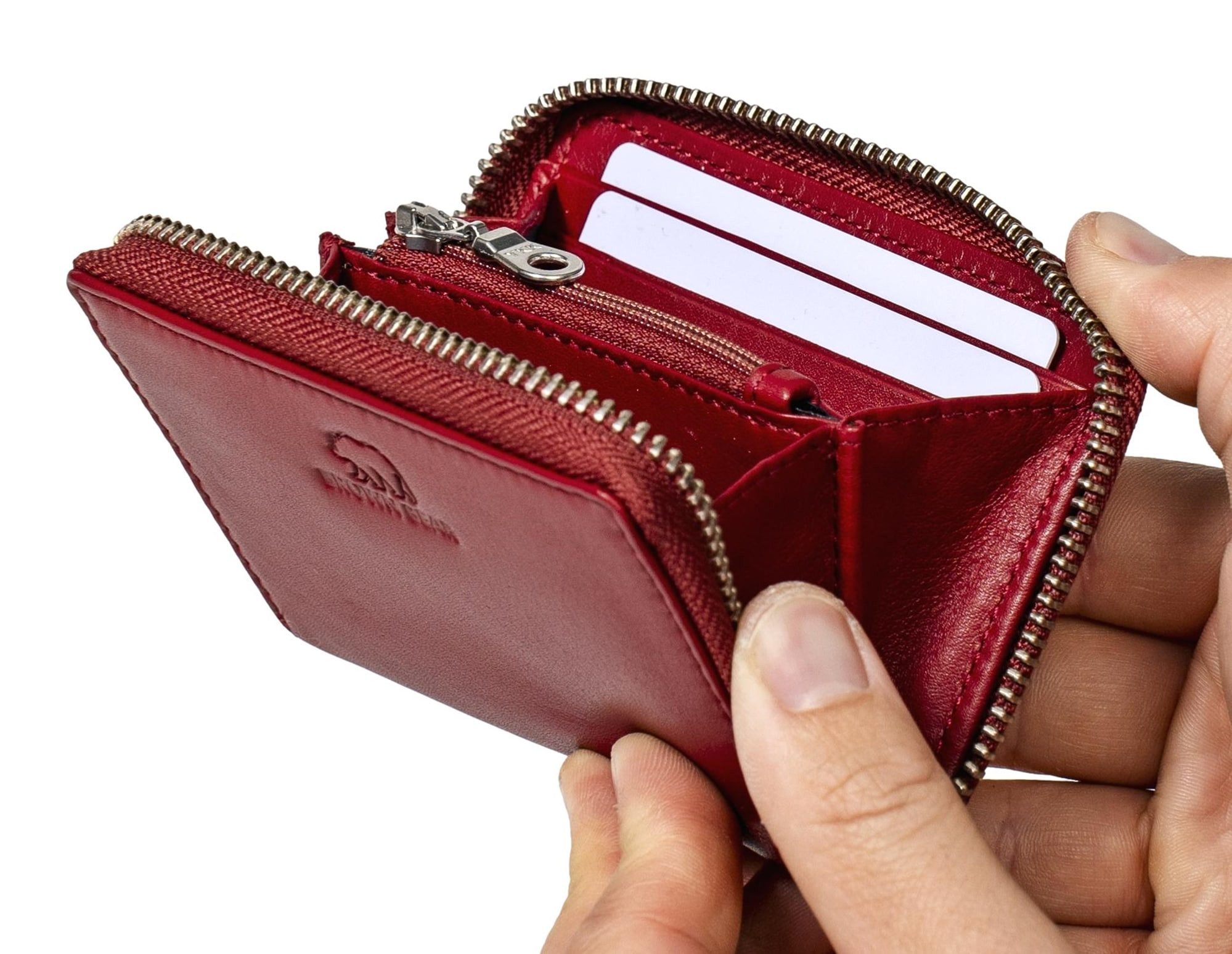 Brown Bear Geldbörse Modell Kai umlaufender Reißverschluss Querformat klein, mit 8 Kartenfächern und RFID-Schutz für Damen Rot